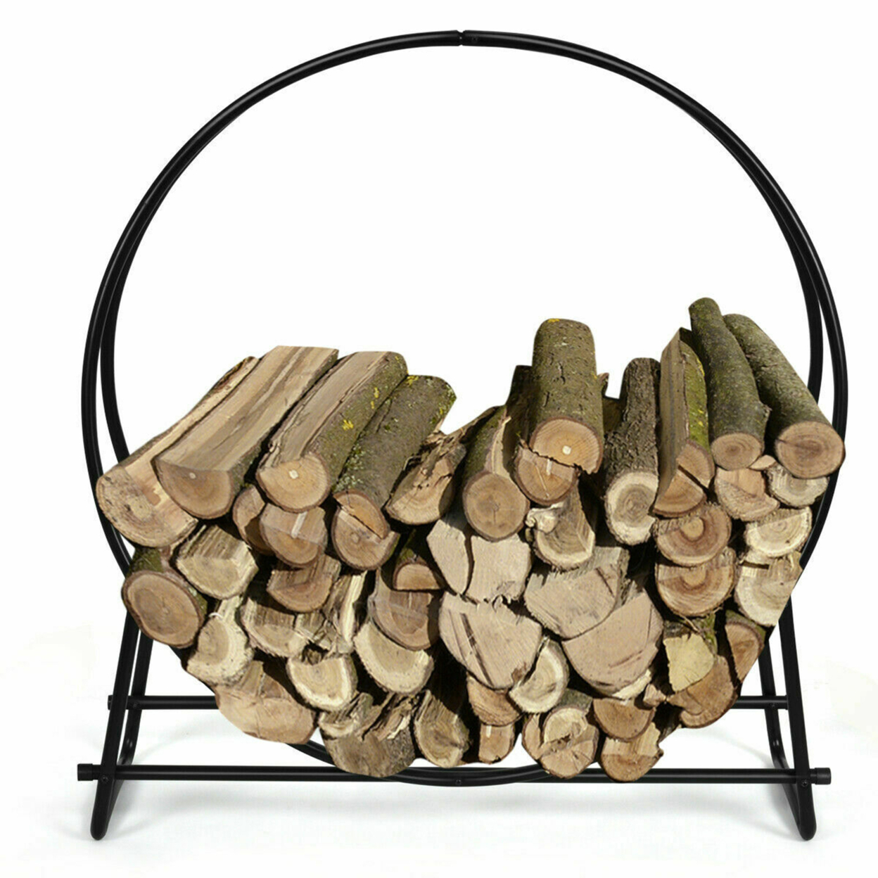 40'' Steel Tubular Log Hoop Round Firewood Storage Holder Rack