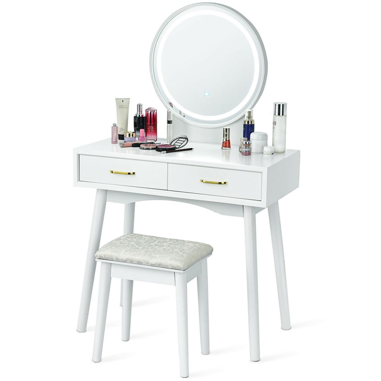 Vanity Dressing Table Set Touch Screen 3 Lighting Modes Mirror Padded Stool