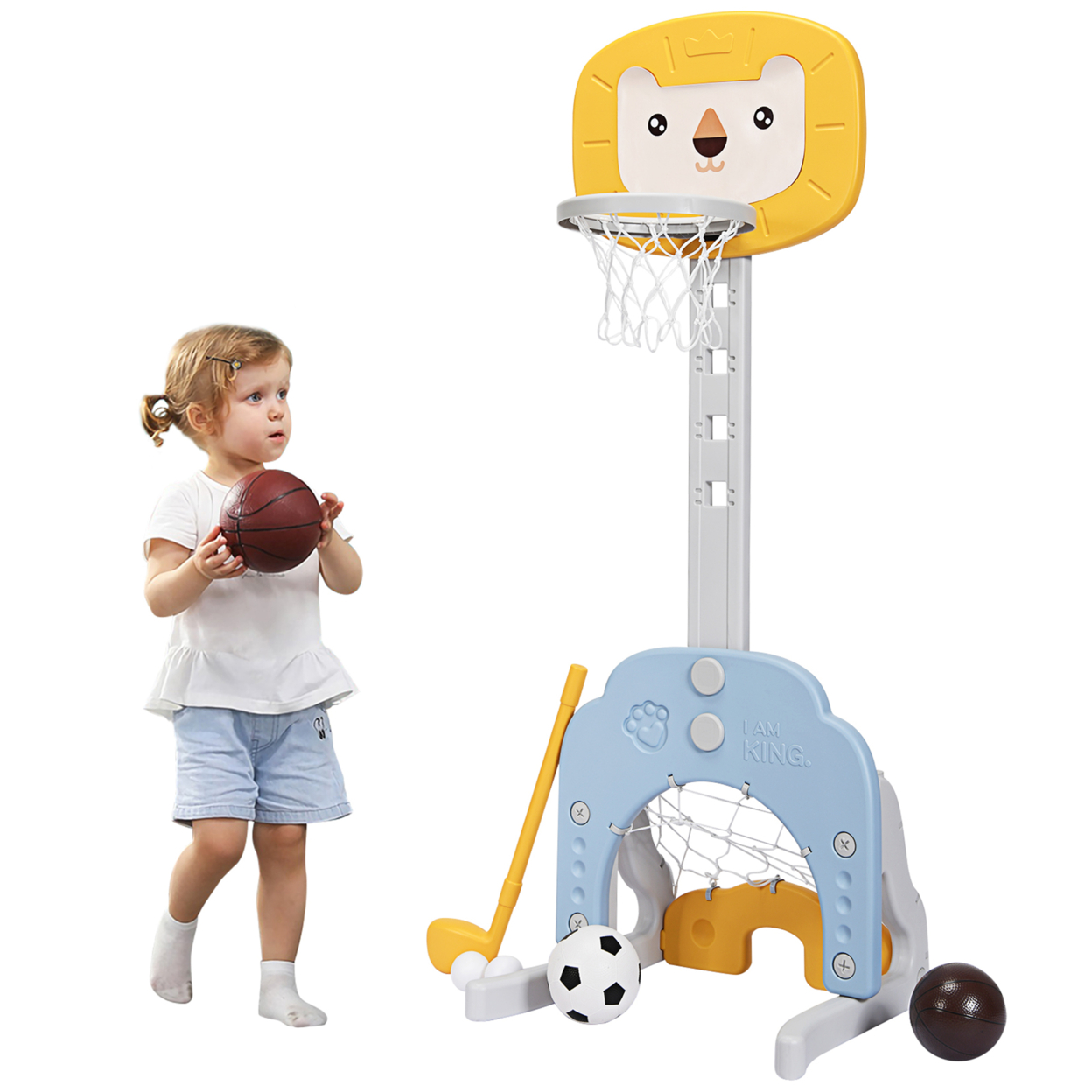 3-in-1 Kids Basketball Hoop Set Adjustable Sports Activity Center W/Balls Yellow