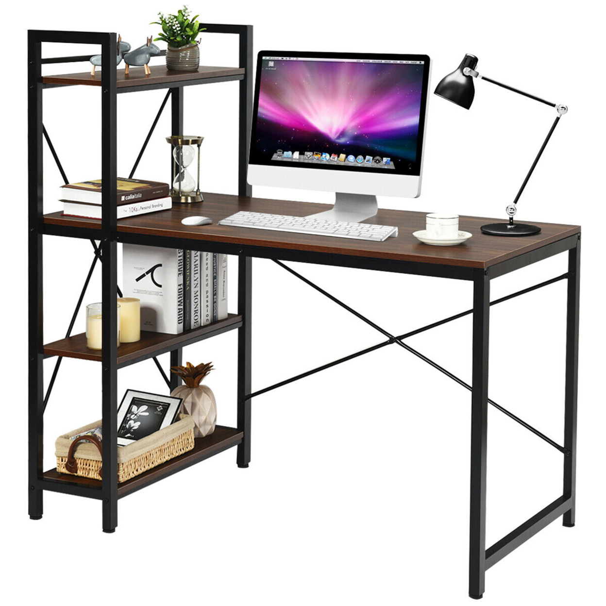 47.5'' Computer Desk Writing Desk Study Table Workstation W/ 4-Tier Shelves