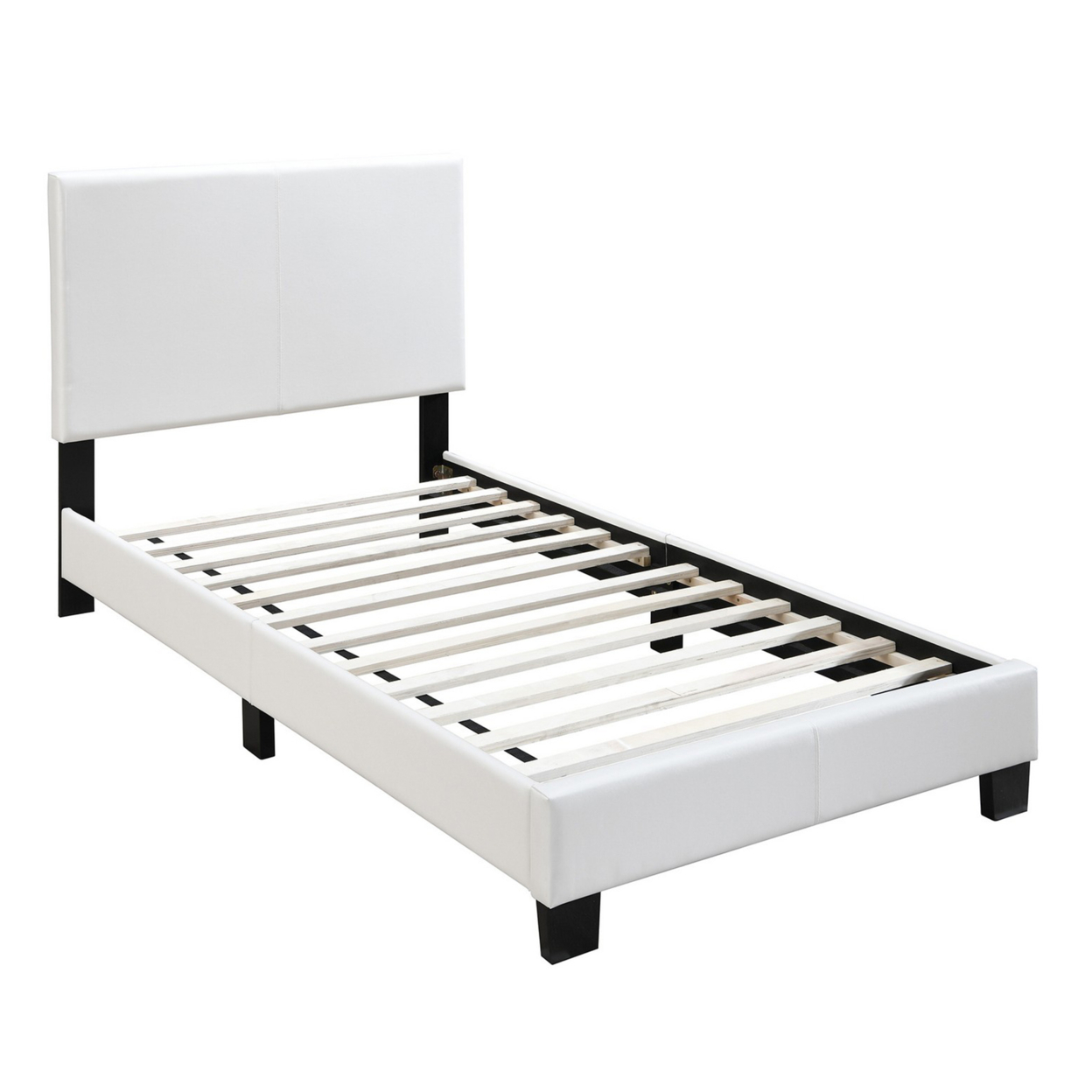 Transitional Style Leatherette Twin Bed With Padded Headboard, White- Saltoro Sherpi