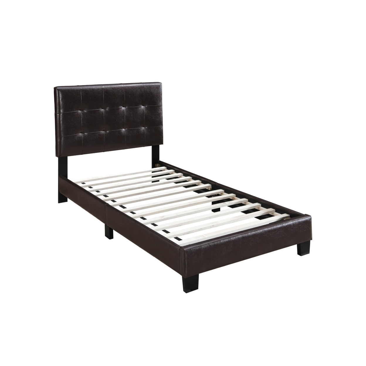 Full Leatherette Bed With Checkered Tufted Headboard, Dark Brown- Saltoro Sherpi