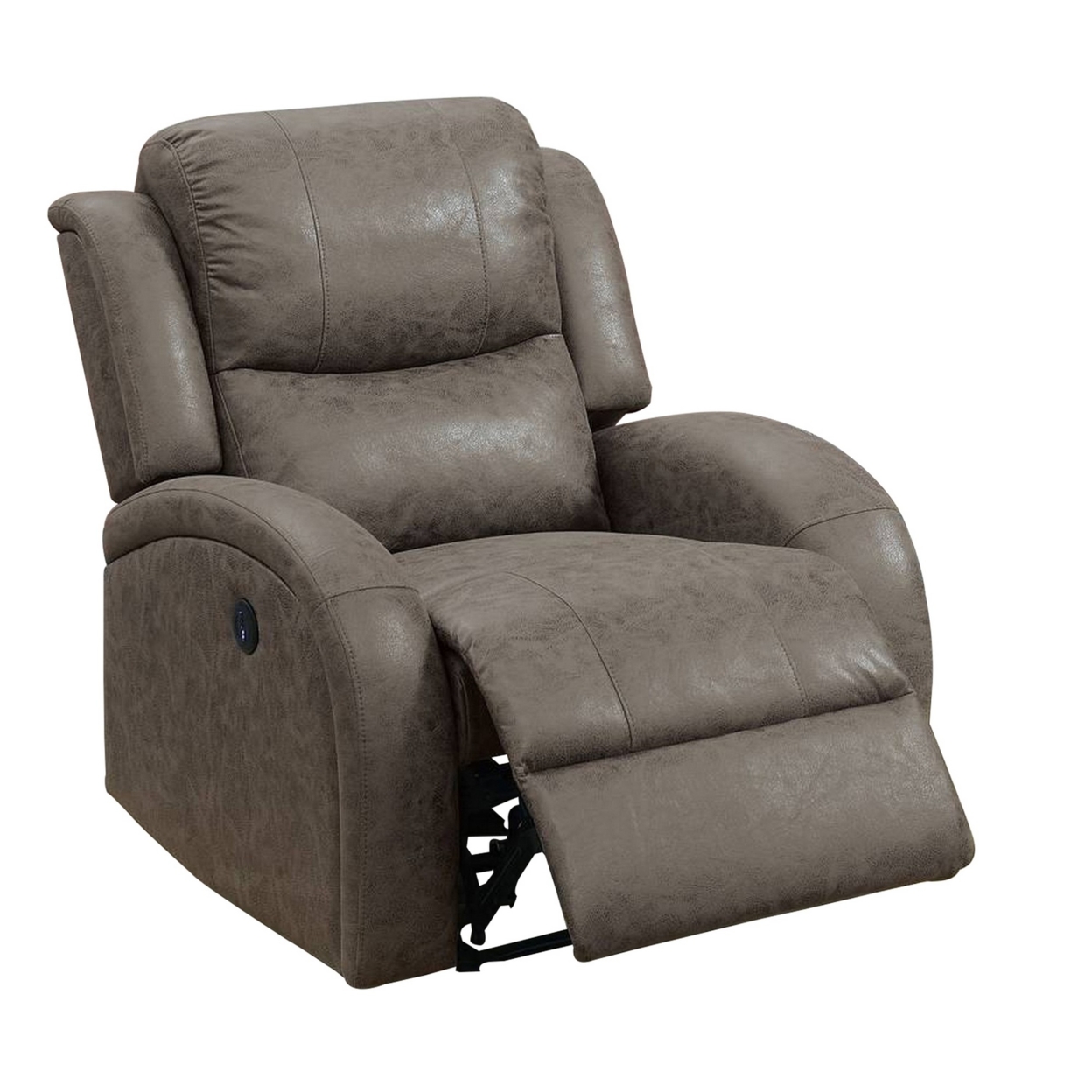 40 Inch Leatherette Power Recliner With USB Port, Brown- Saltoro Sherpi