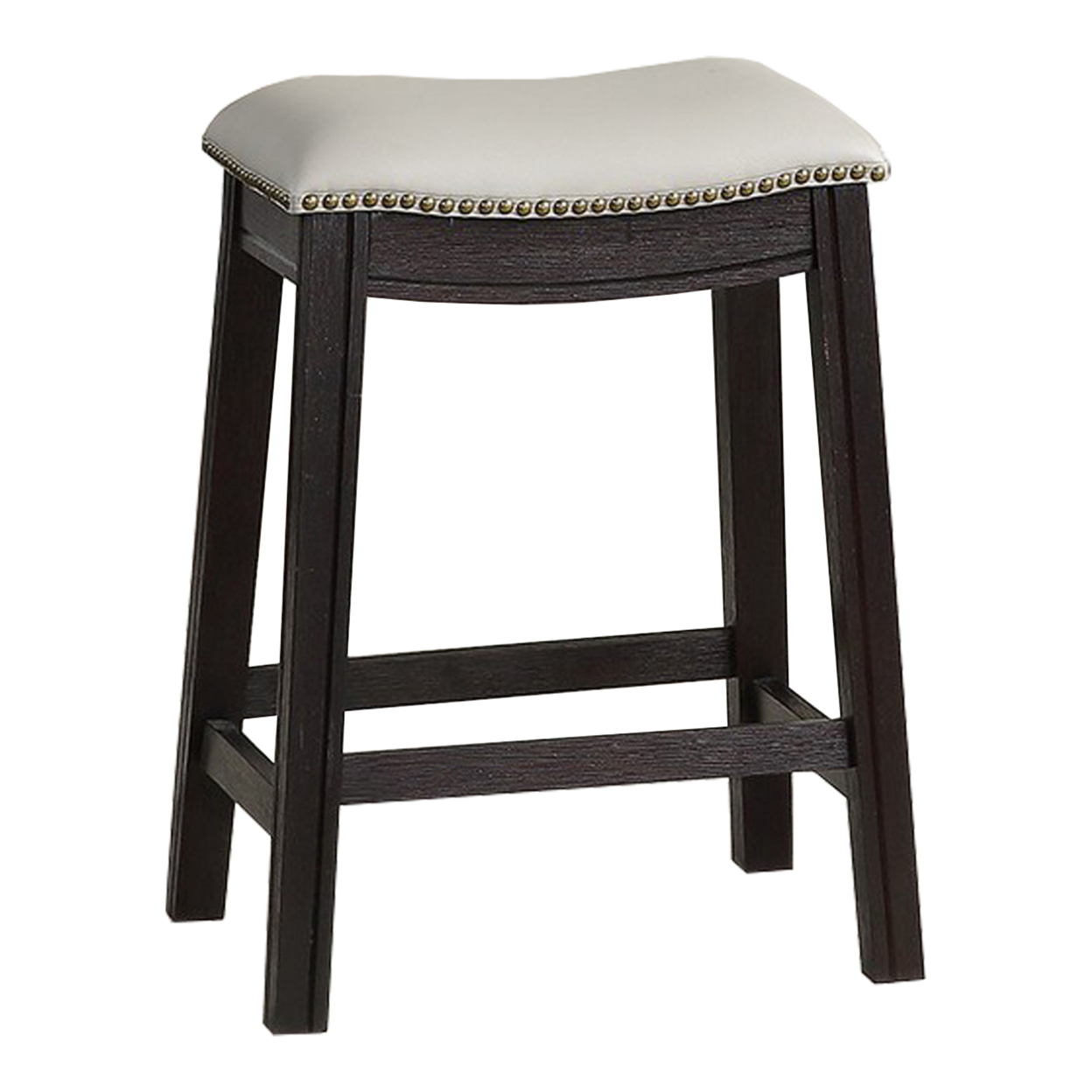 Curved Leatherette Counter Stool With Nailhead Trim, Set Of 2, Gray- Saltoro Sherpi