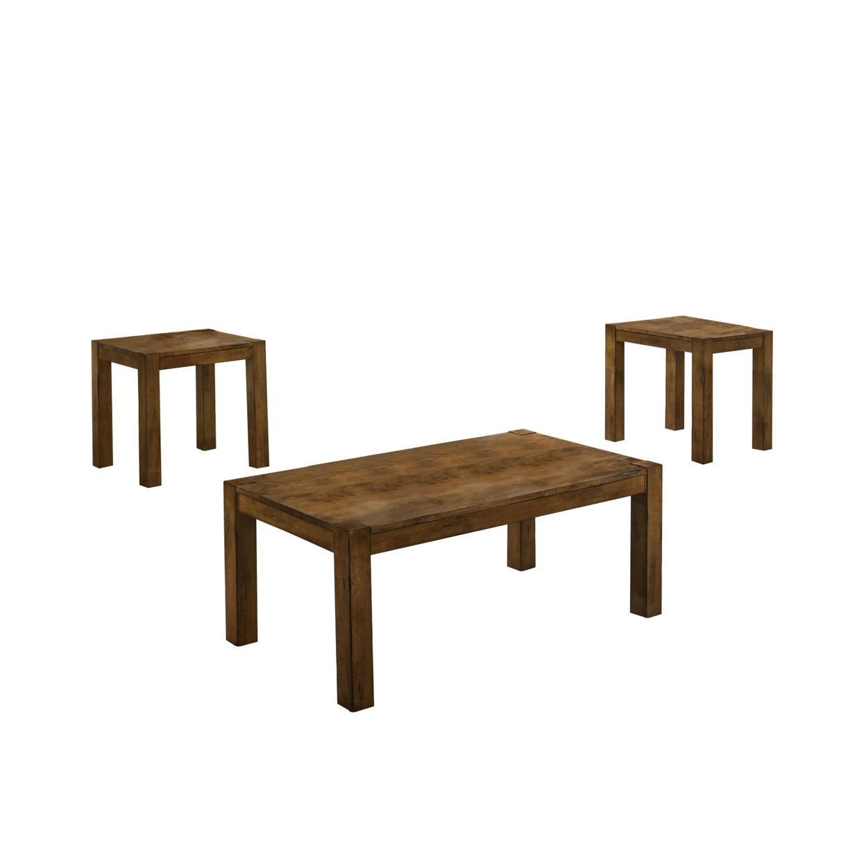 3 Piece Wooden Coffee Table And End Table With Block Legs, Brown- Saltoro Sherpi