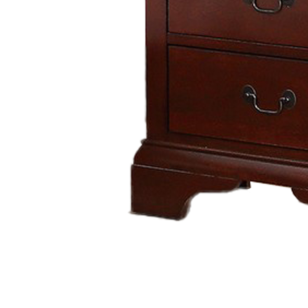 2 Drawer Wooden Nightstand With Panel Bracket Feet, Cherry Brown- Saltoro Sherpi