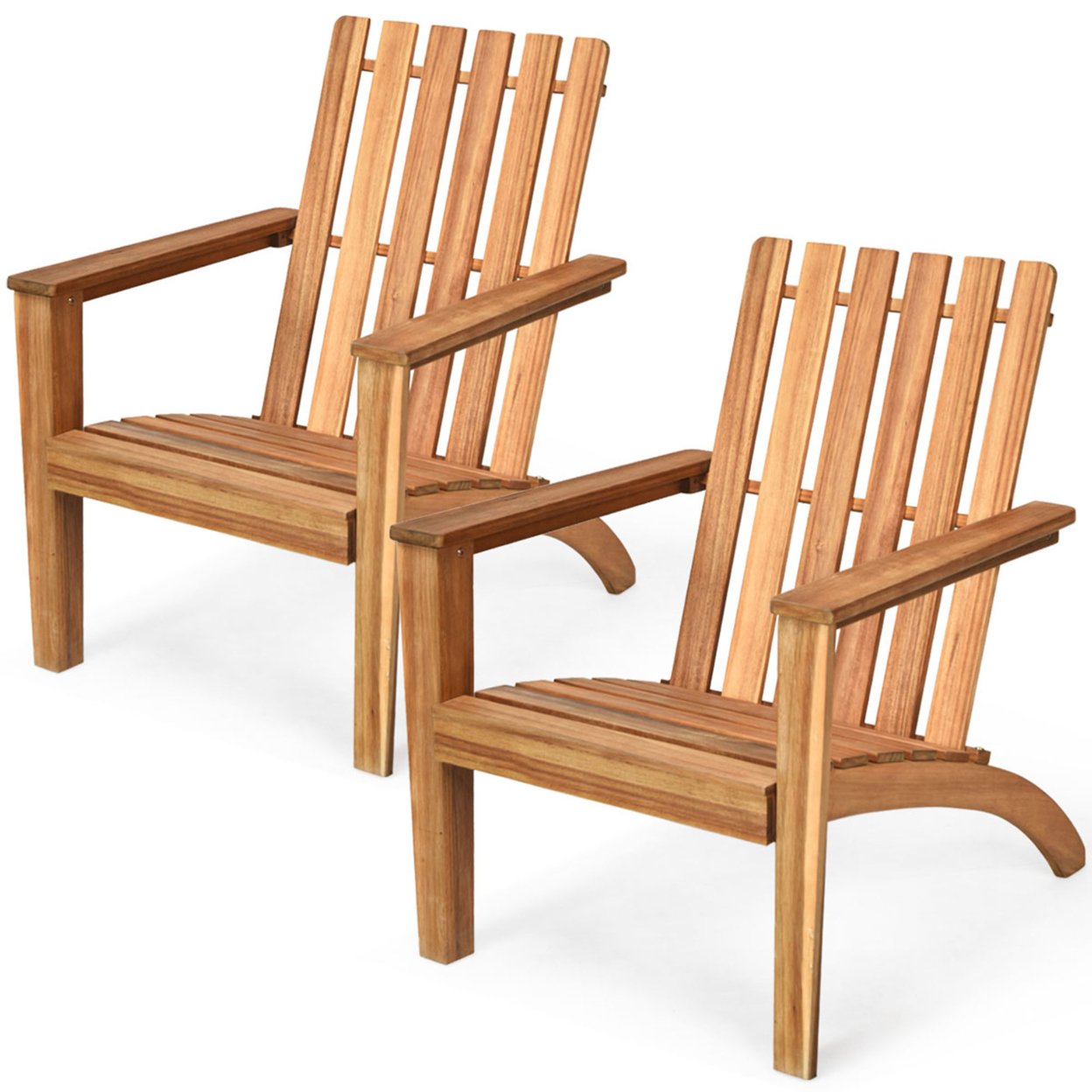 Set Of 2 Outdoor Wooden Adirondack Chair Patio Lounge Chair W/ Armrest Natural
