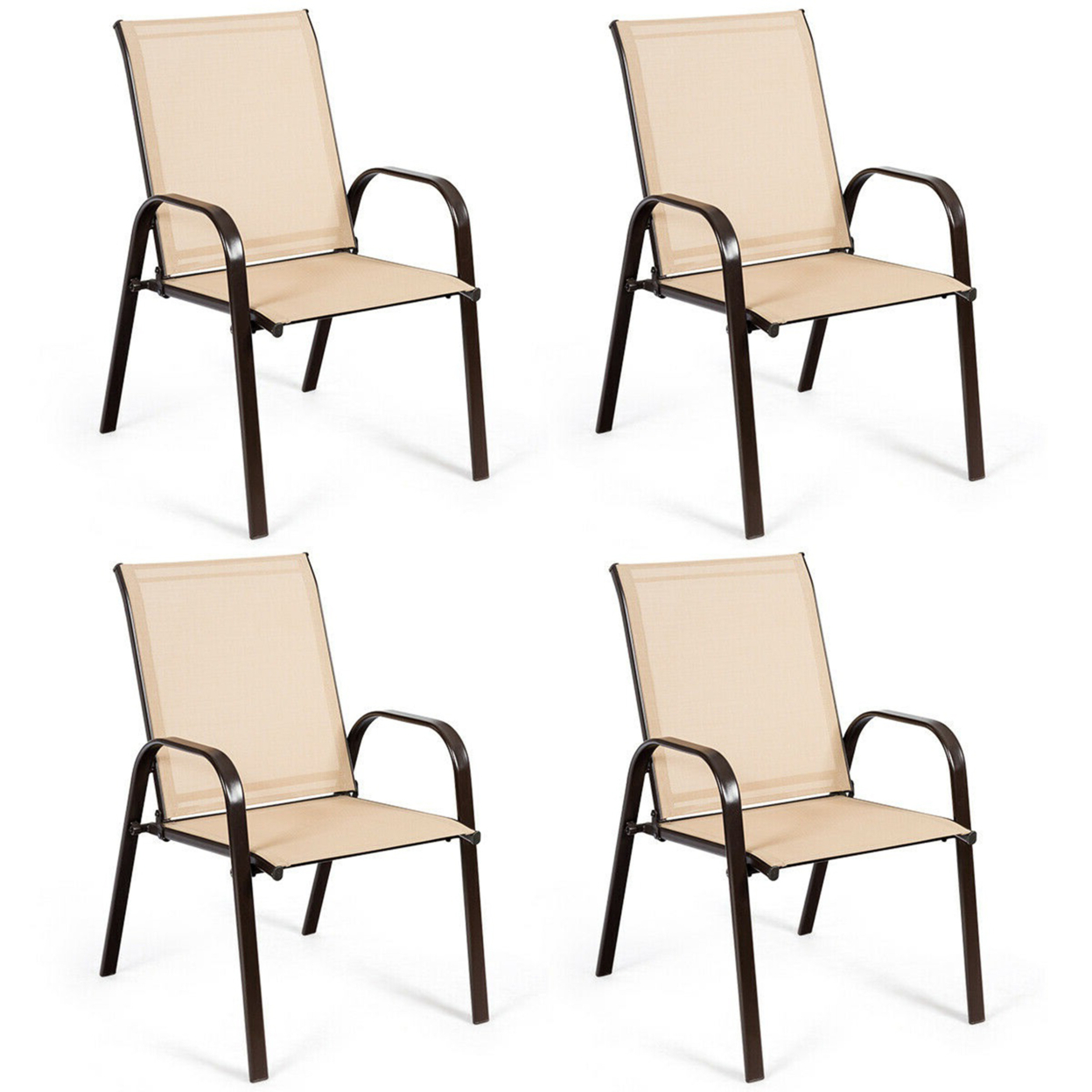 Gymax Set Of 4 Patio Chairs Dining Chairs Garden Outdoor Armrest Steel Frame