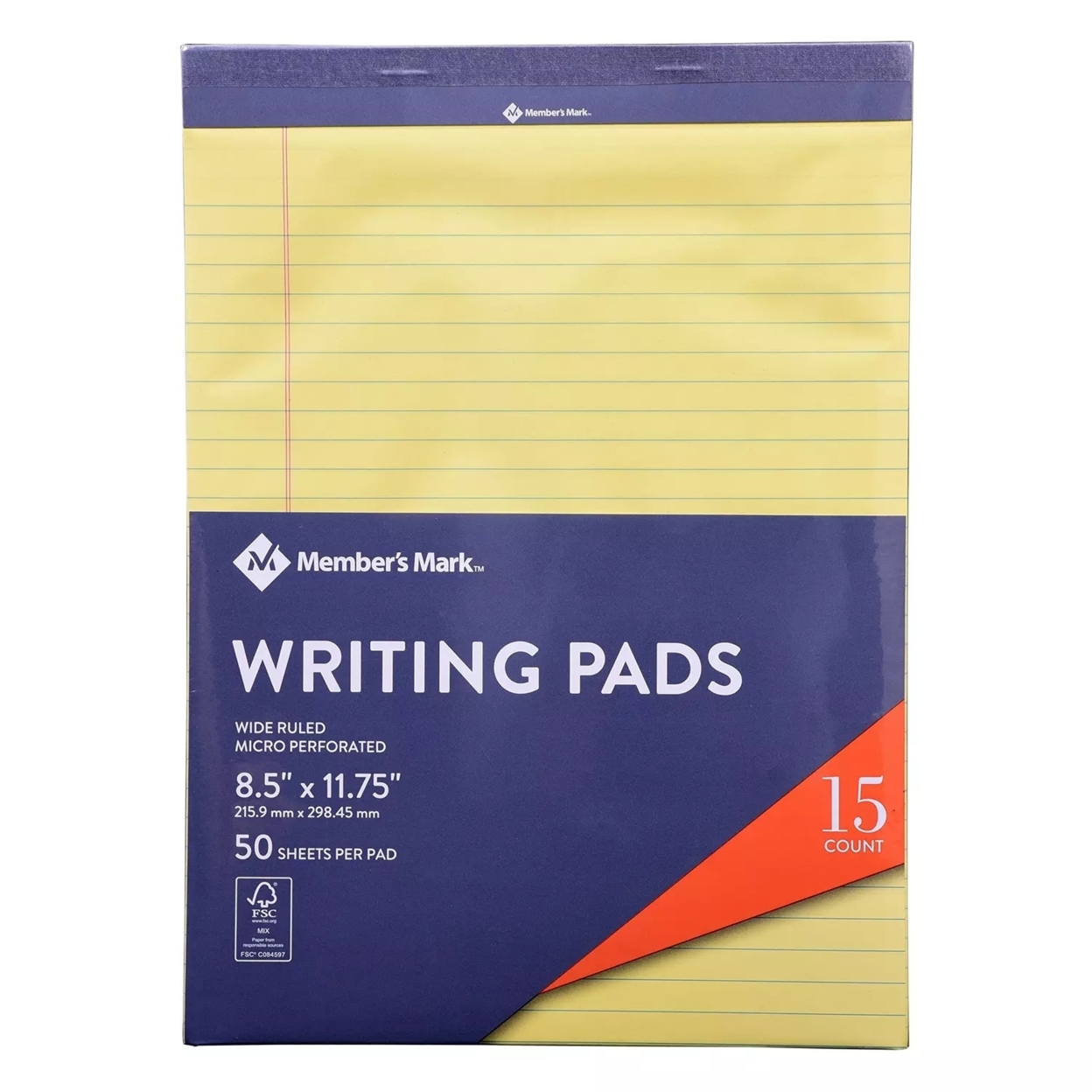 Members Mark Legal Writing Pad - Perforated Canary 15-Pack