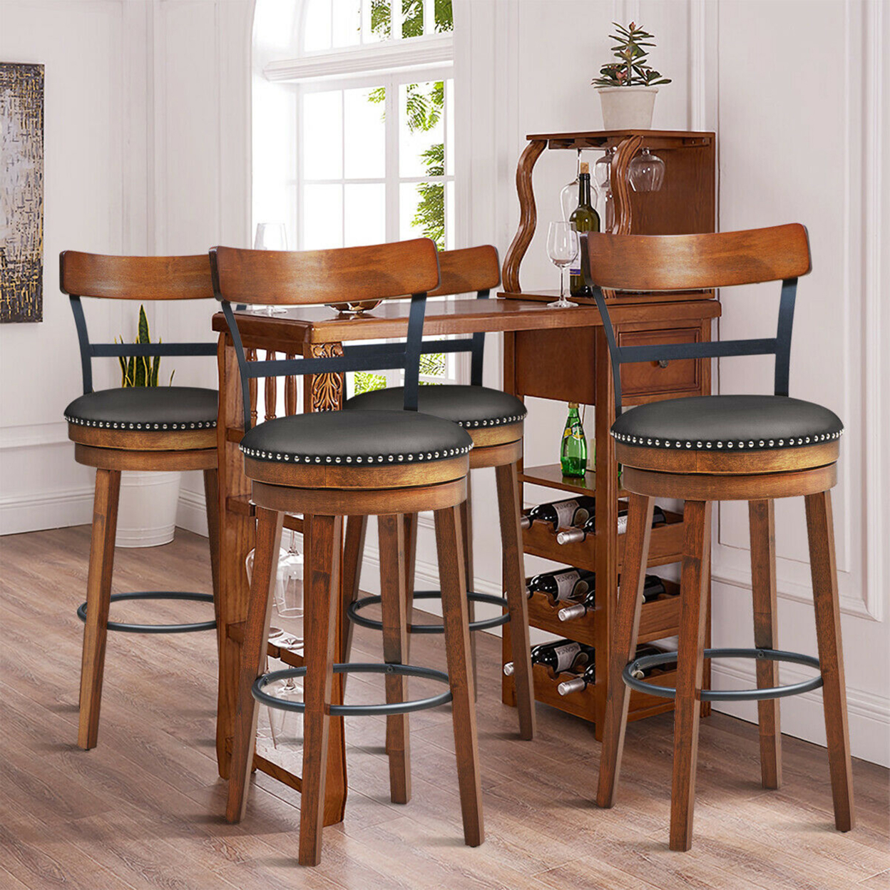 Set Of 4 BarStool 30.5'' Swivel Pub Height Dining Chair With Rubber Wood Legs