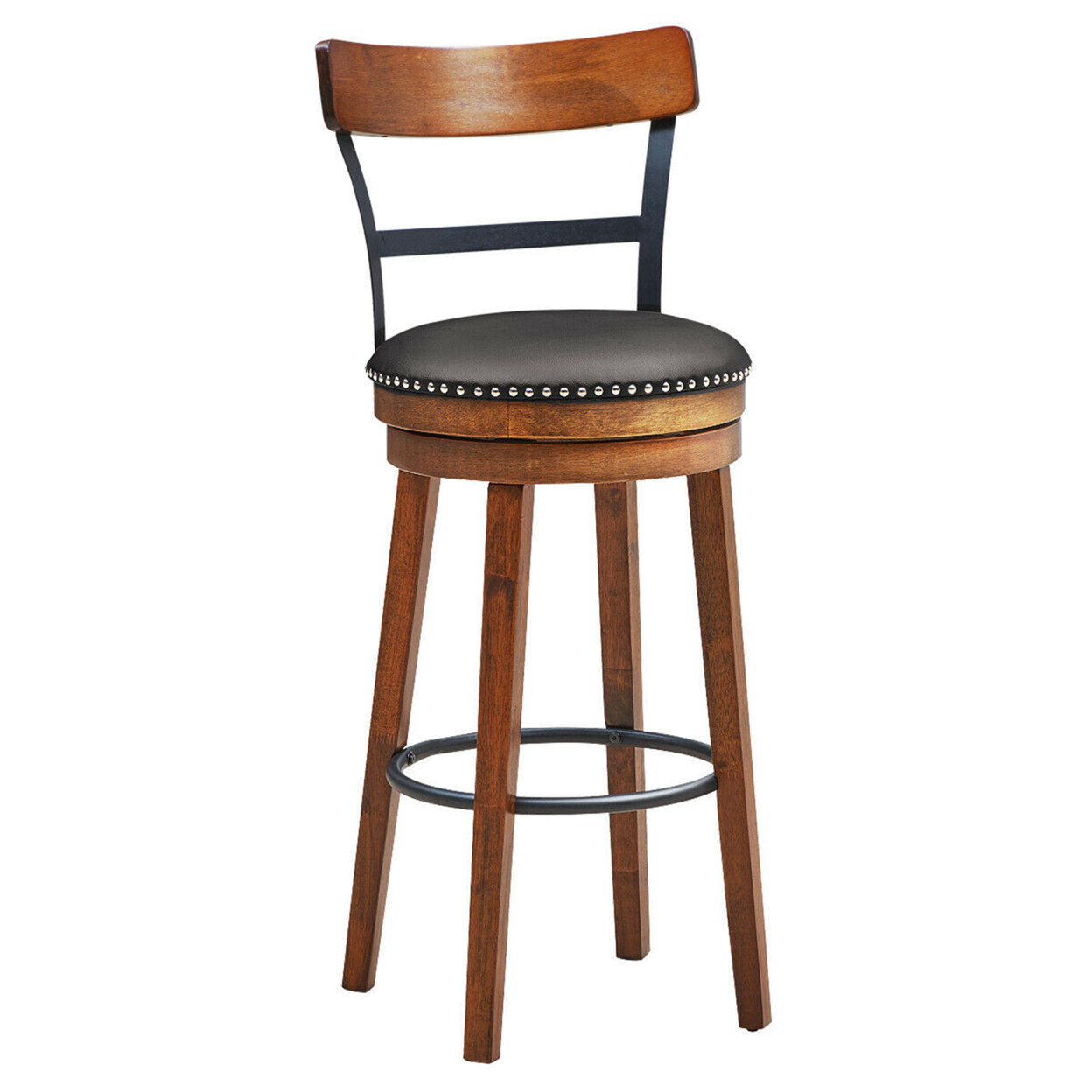 30.5'' BarStool Swivel Pub Height Kitchen Dining Bar Chair With Rubber Wood Legs