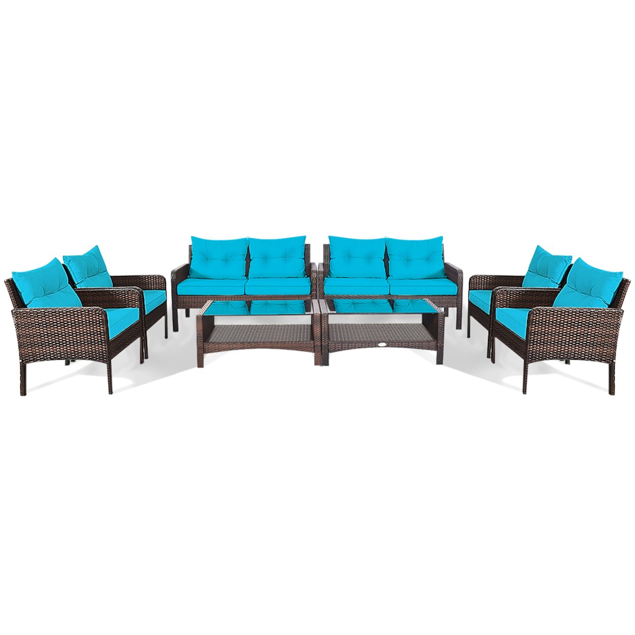 8PCS Rattan Patio Conversation Set Outdoor Furniture Set Cushioned