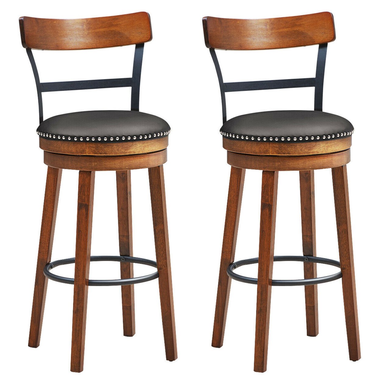 Set Of 2 BarStool 30.5'' Swivel Pub Height Dining Chair With Rubber Wood Legs