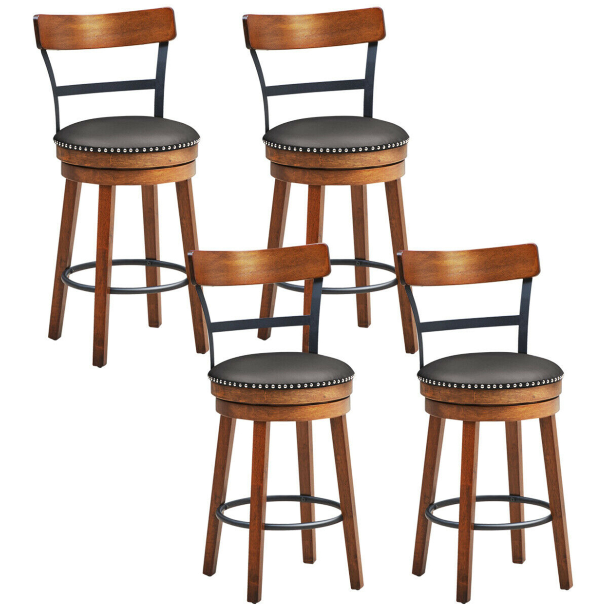 Set Of 4 BarStool 25.5'' Swivel Counter Height Dining Chair With Rubber Wood Legs