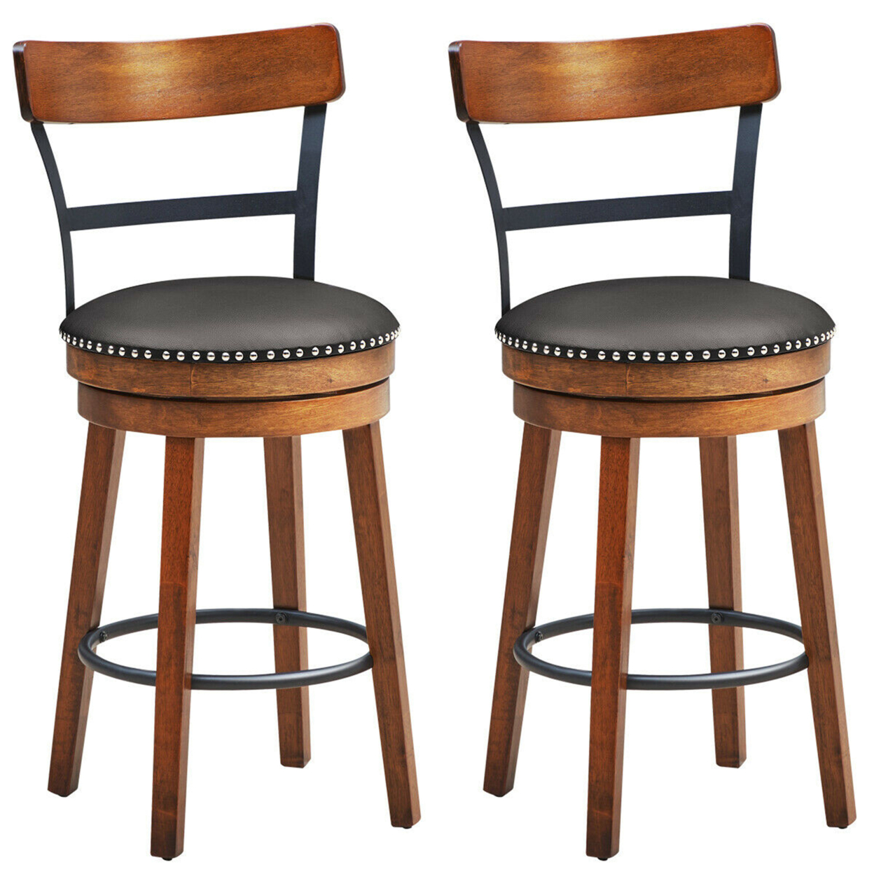 Set Of 2 BarStool 25.5'' Swivel Counter Height Dining Chair With Rubber Wood Legs
