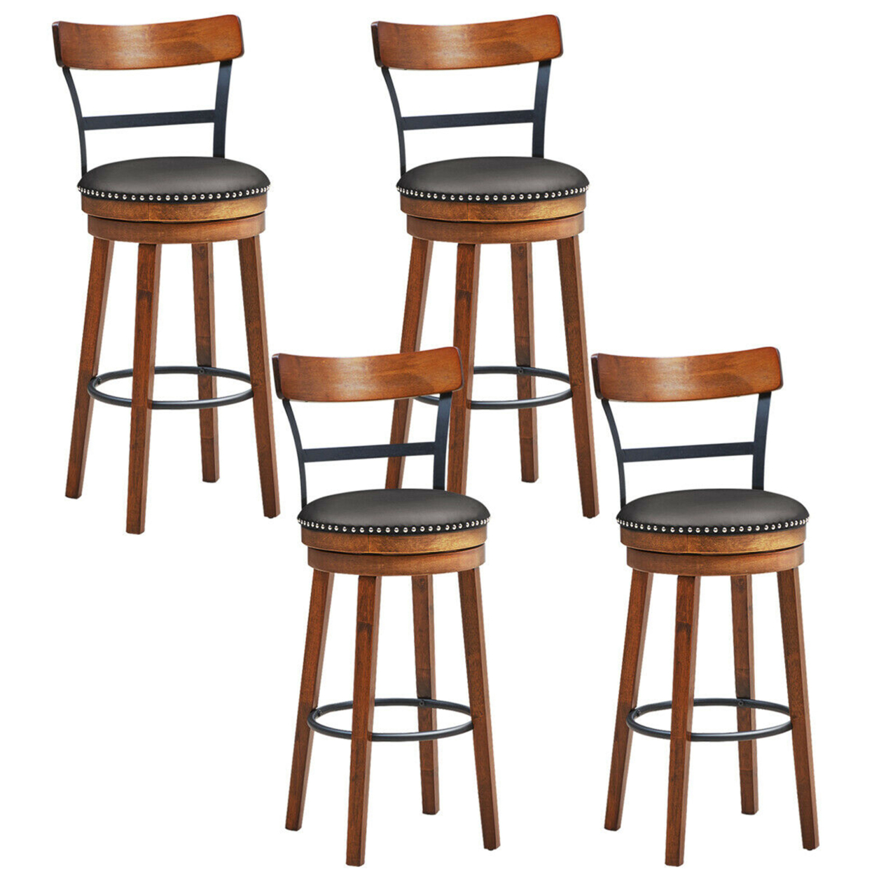 Set Of 4 BarStool 30.5'' Swivel Pub Height Dining Chair With Rubber Wood Legs