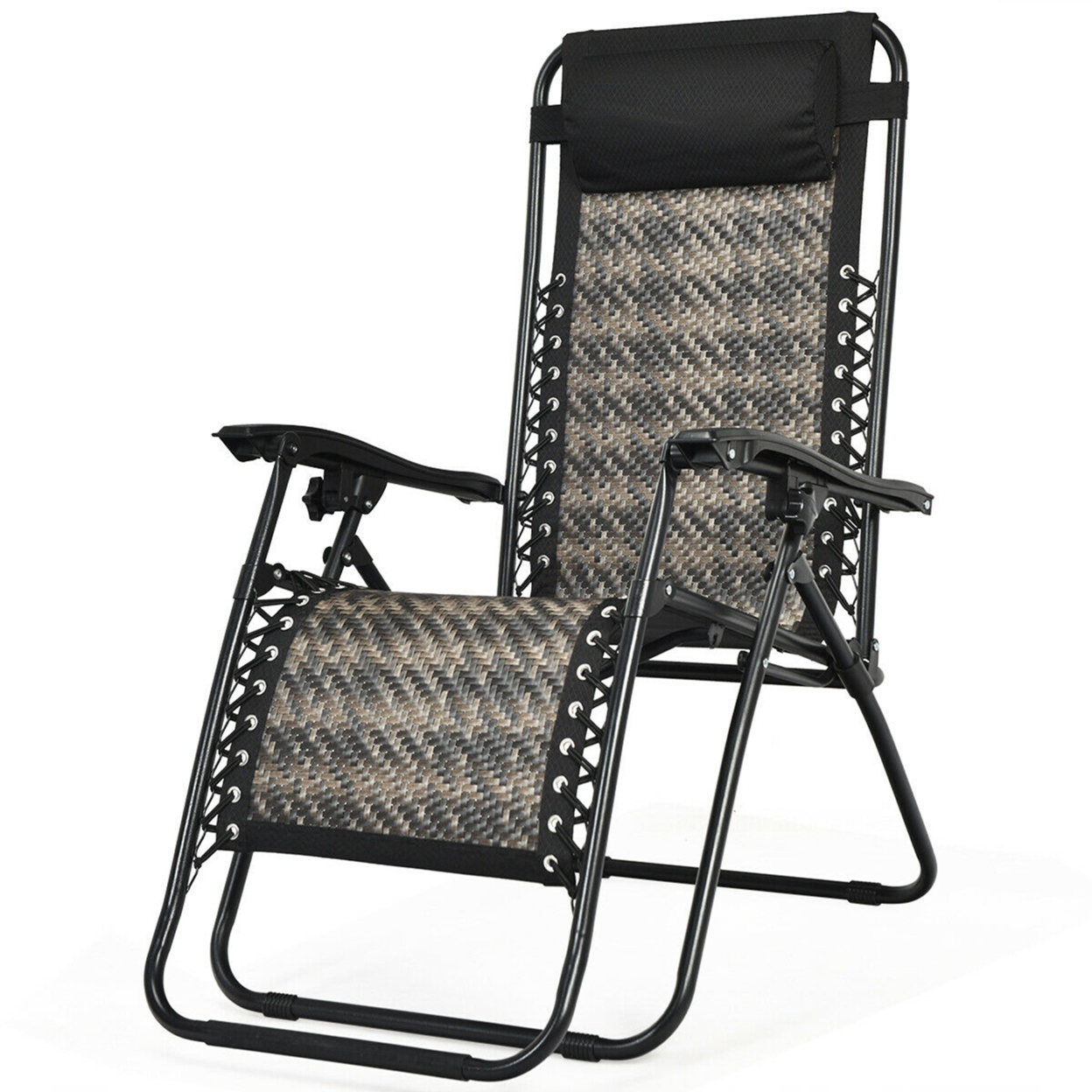 Folding Rattan Patio Zero Gravity Lounge Chair Recliner With Headrest