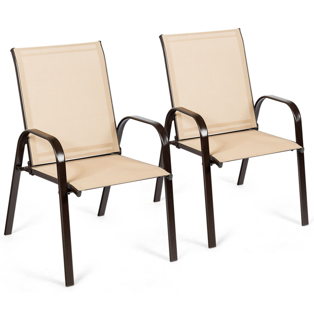 Gymax Set Of 2 Patio Chairs Dining Chairs Garden Outdoor W/ Armrest Steel Frame