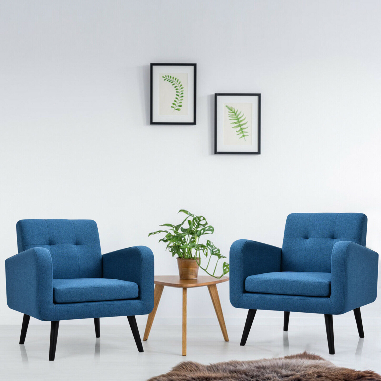 2PCS Accent Armchair Single Sofa Chair Home Office W/ Wooden Legs Blue