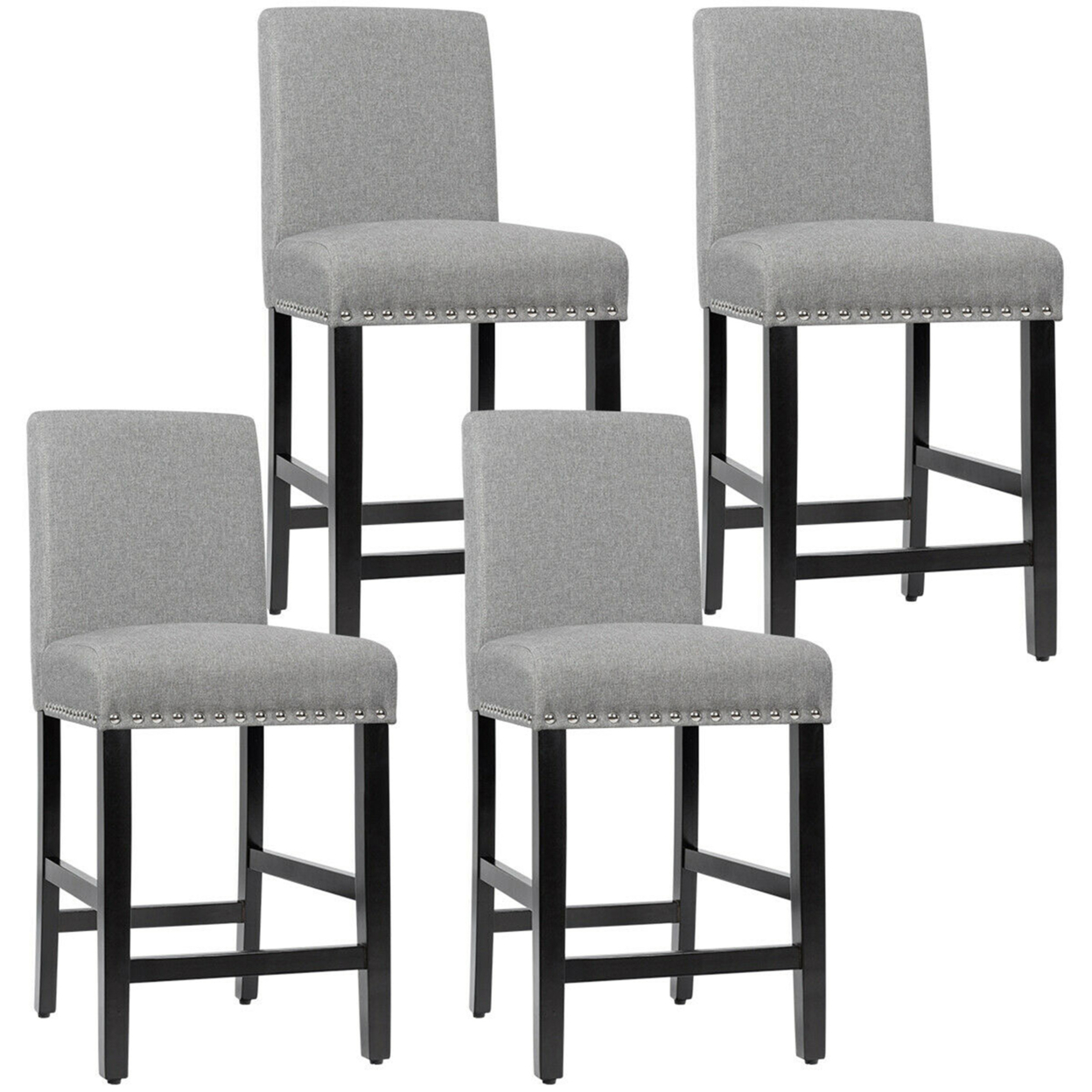 4PCS Upholstered Counter Stools Bar Stool Home Kitchen W/ Wooden Legs Grey