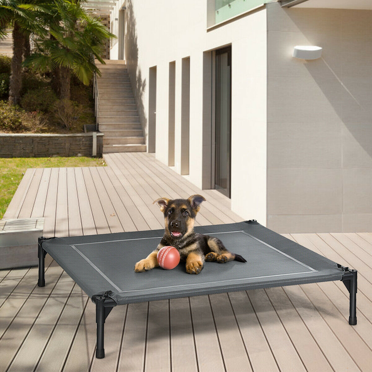 36'' Portable Elevated Dog Cot Outdoor Cooling Pet Bed W/ Removable Canopy Shade