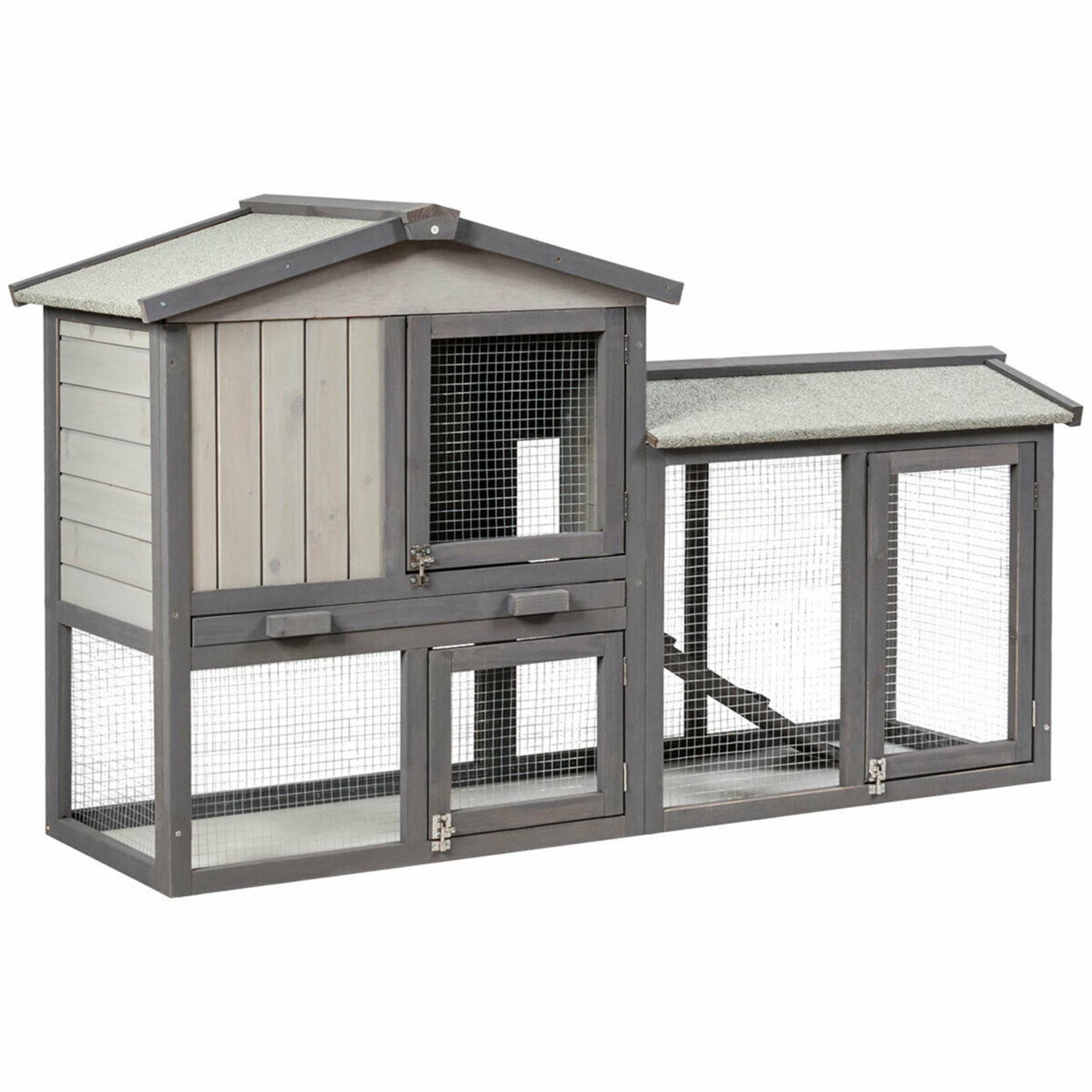 58'' Wooden Rabbit Hutch Large Chicken Coop Weatherproof Indoor Outdoor Use Gray