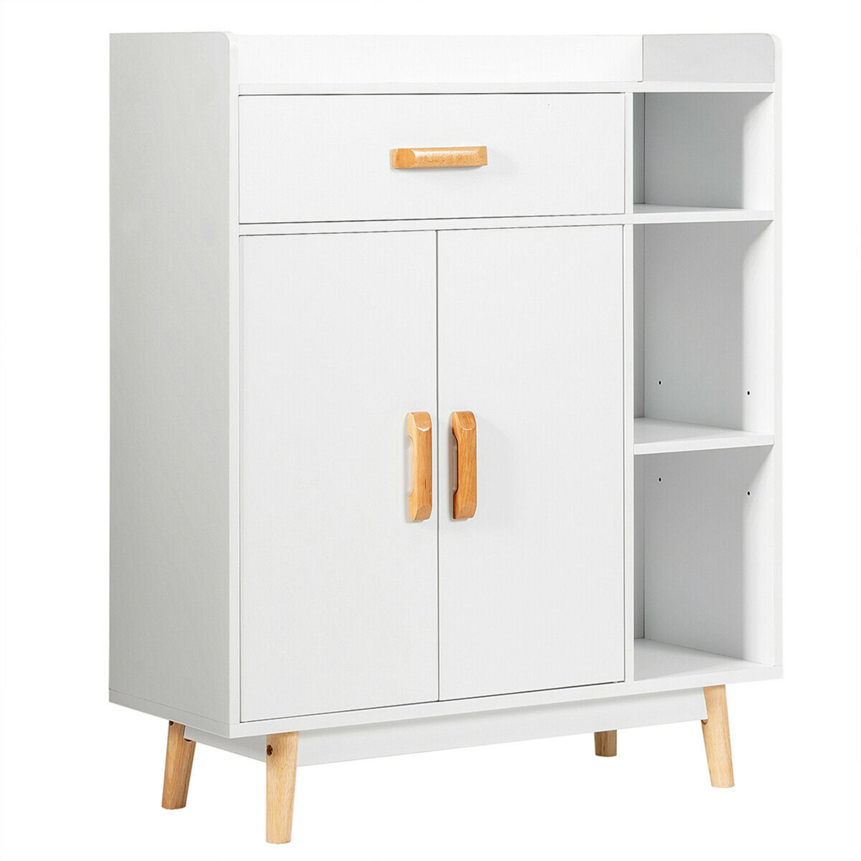 Floor Storage Cabinet Free Standing Cupboard Chest W/1 Drawer 2 Doors 3 Shelves