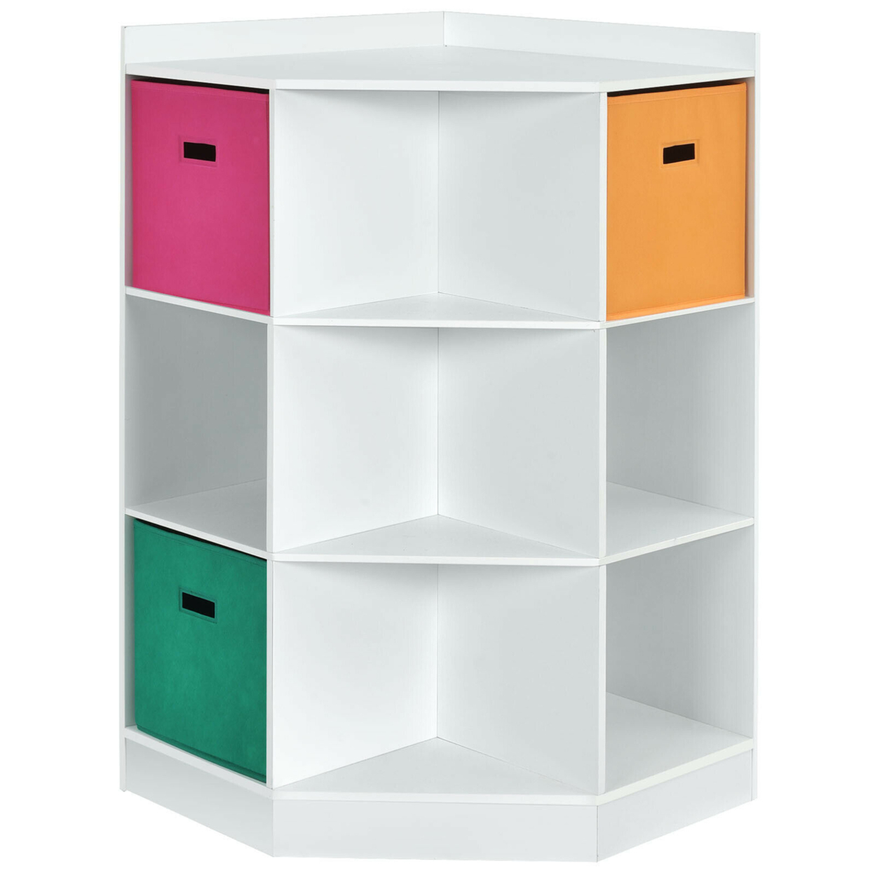 3-Tier Kids Storage Shelf Cubes W/3 Baskets Corner Cabinet Organizer White