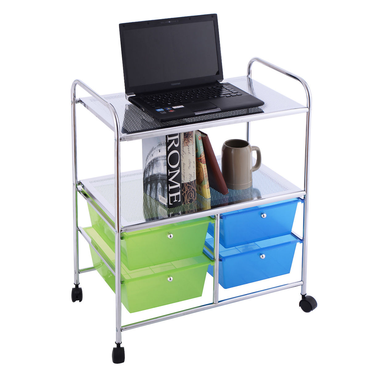 Rolling Storage Cart Metal Rack Shelf 4 Drawers Home Office Furniture