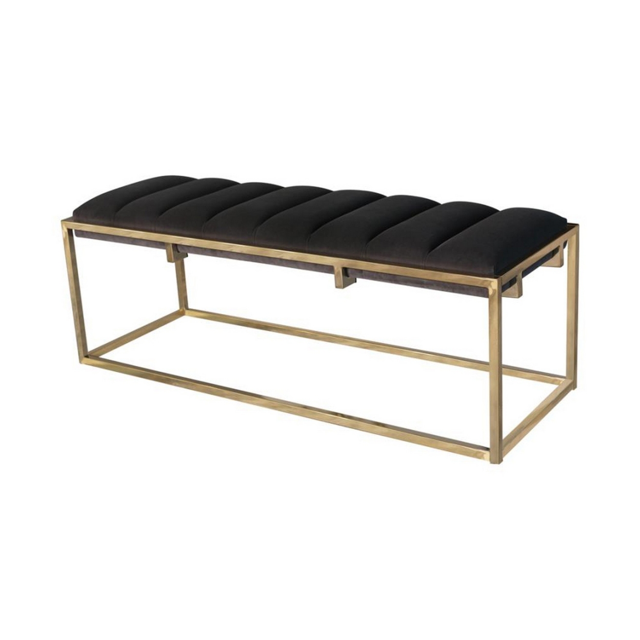 Metal Bench With Deep Vertical Channeling, Gold And Black- Saltoro Sherpi