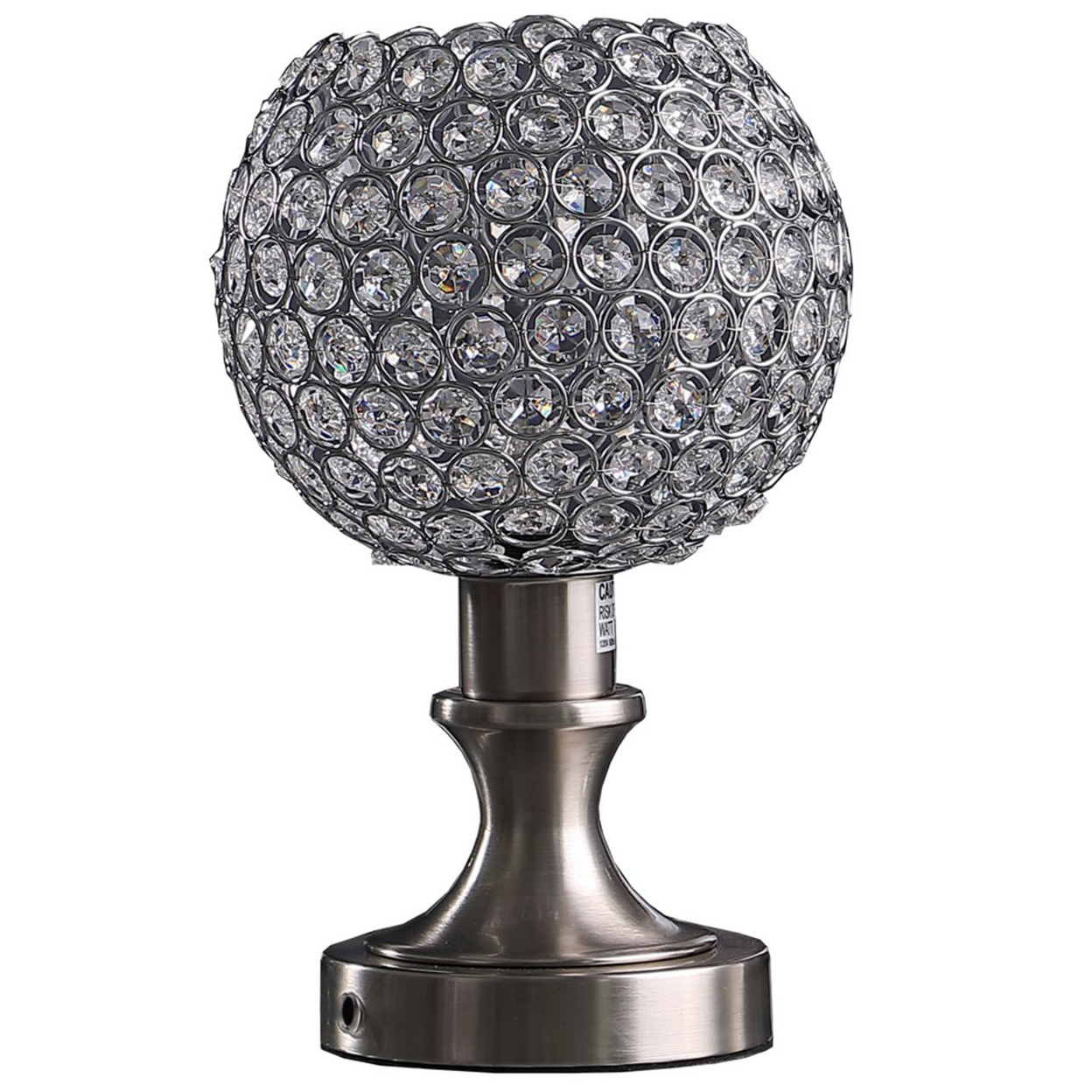 Acrylic Bead Globe Table Lamp With Metal Base, Silver- Saltoro Sherpi