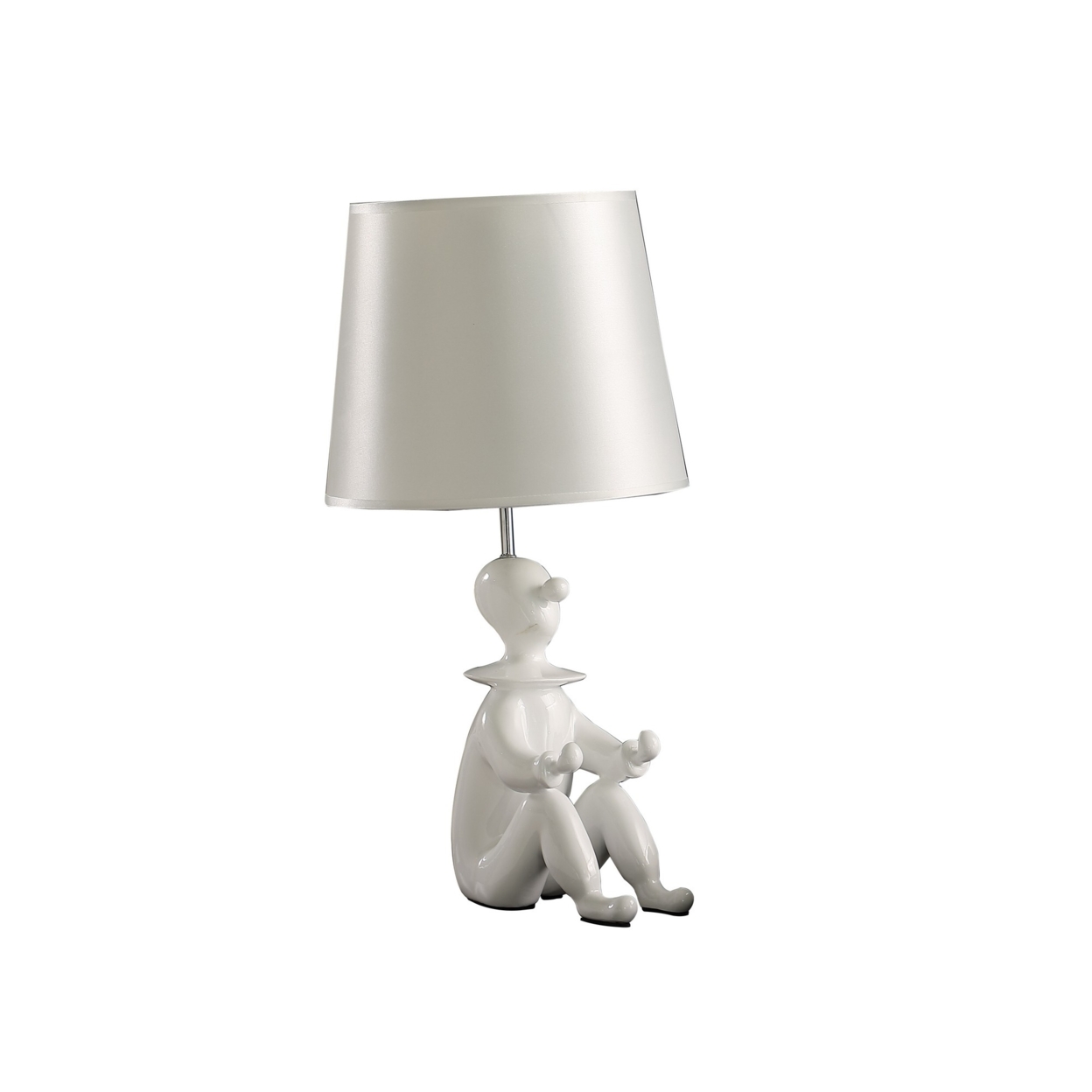 Fabric Shade Table Lamp With Polyresin Sitting Clown Base, White- Saltoro Sherpi