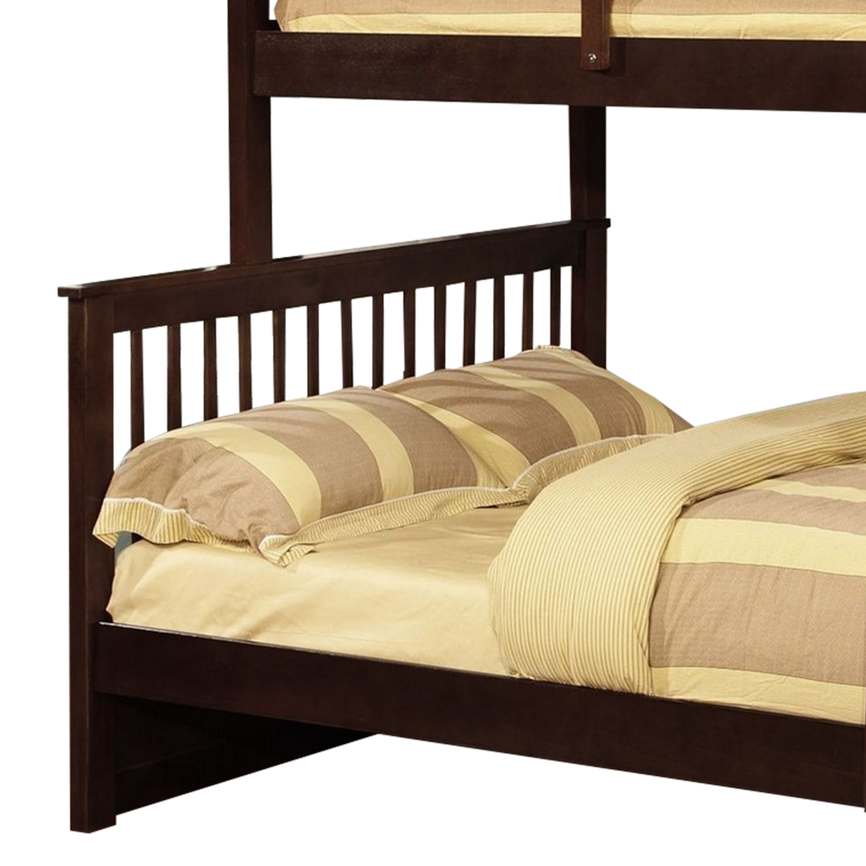 Wooden Twin Over Full Bunk Bed With Slatted Headboard, Dark Brown- Saltoro Sherpi