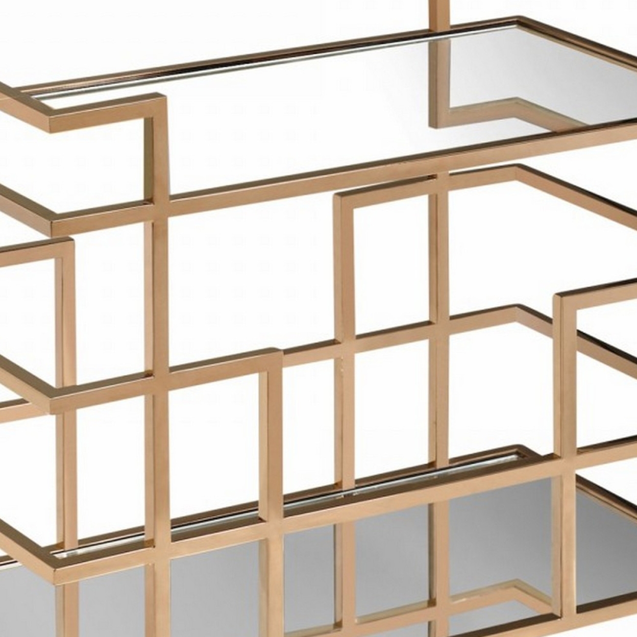 Metal Frame Wine Rack With 2 Mirrored Shelves, Gold- Saltoro Sherpi