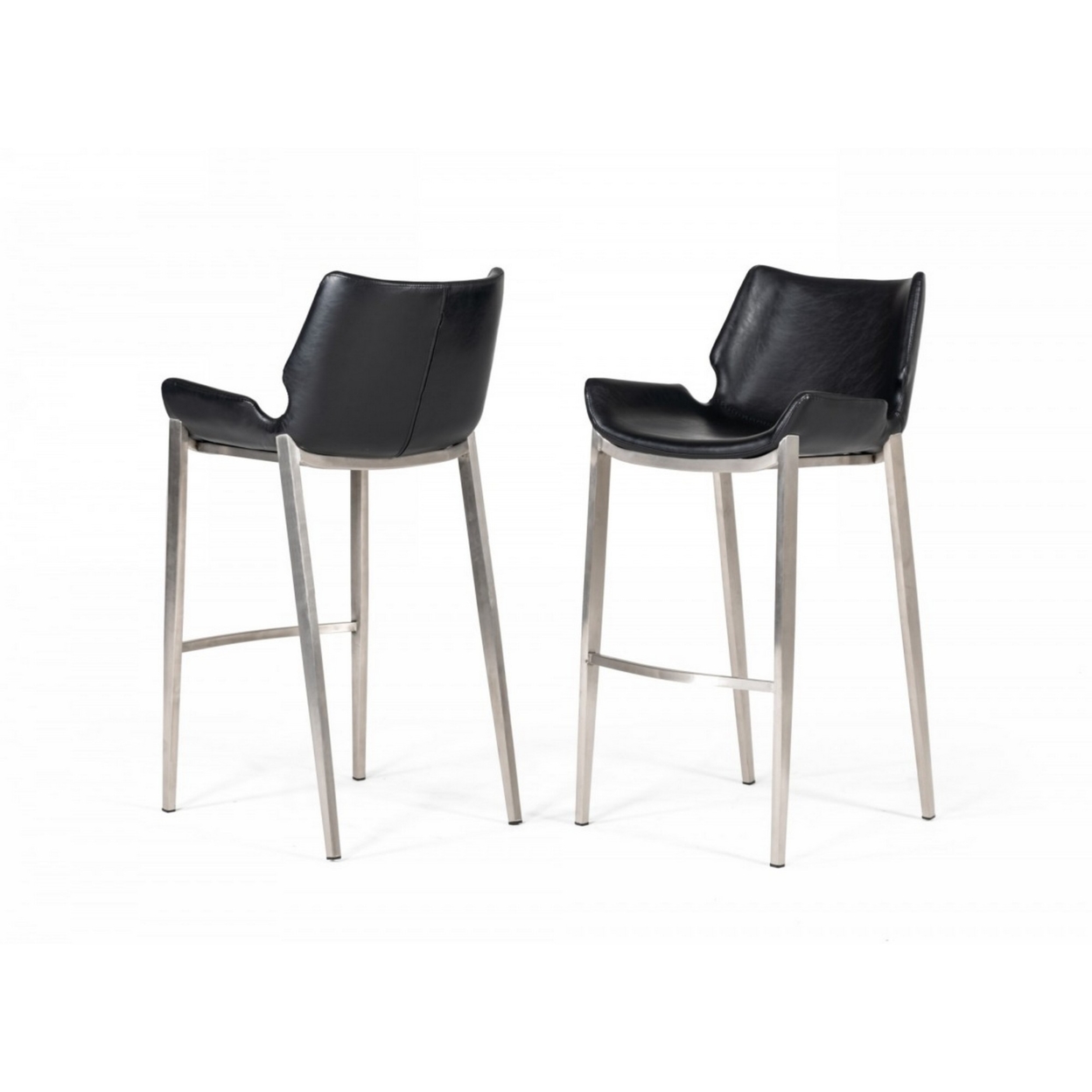 Wingback Leatherette Barstool With Metal Legs, Set Of 2, Black And Silver- Saltoro Sherpi