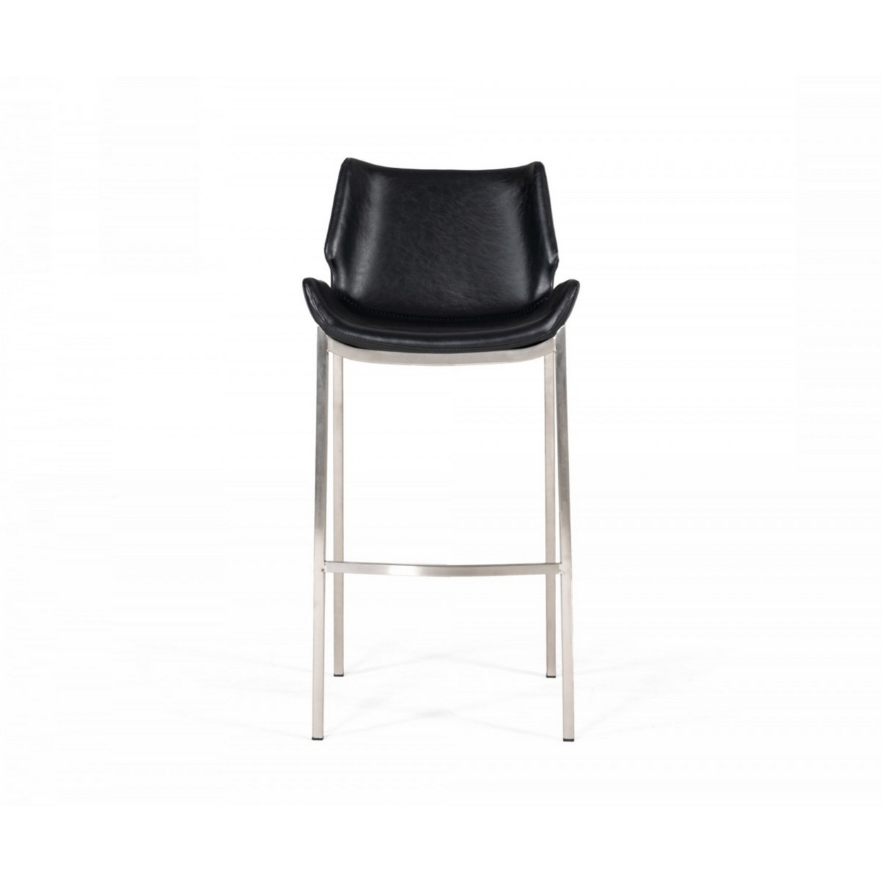 Wingback Leatherette Barstool With Metal Legs, Set Of 2, Black And Silver- Saltoro Sherpi