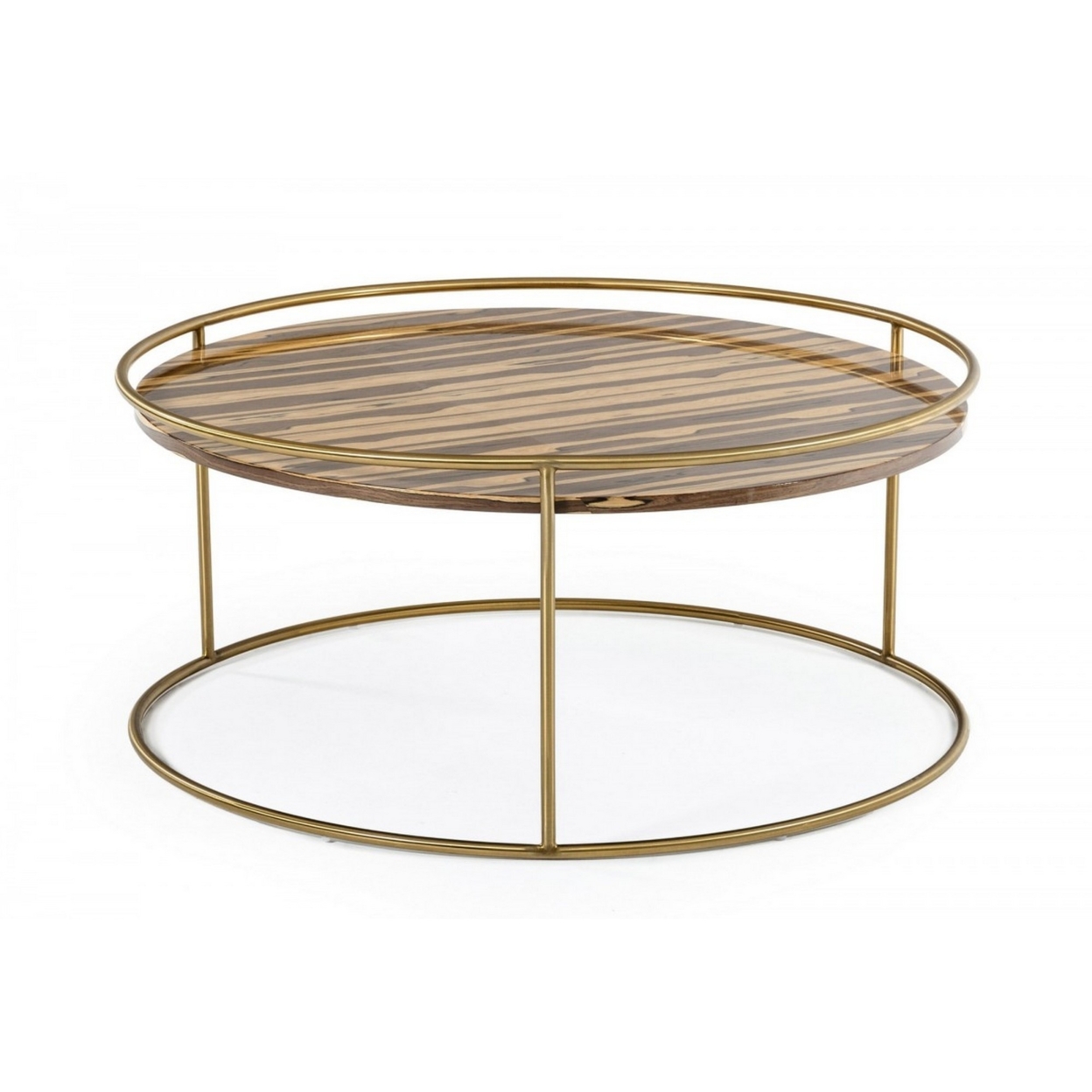 Round Faux Marble Top Coffee Table With Steel Frame, Brown And Gold- Saltoro Sherpi