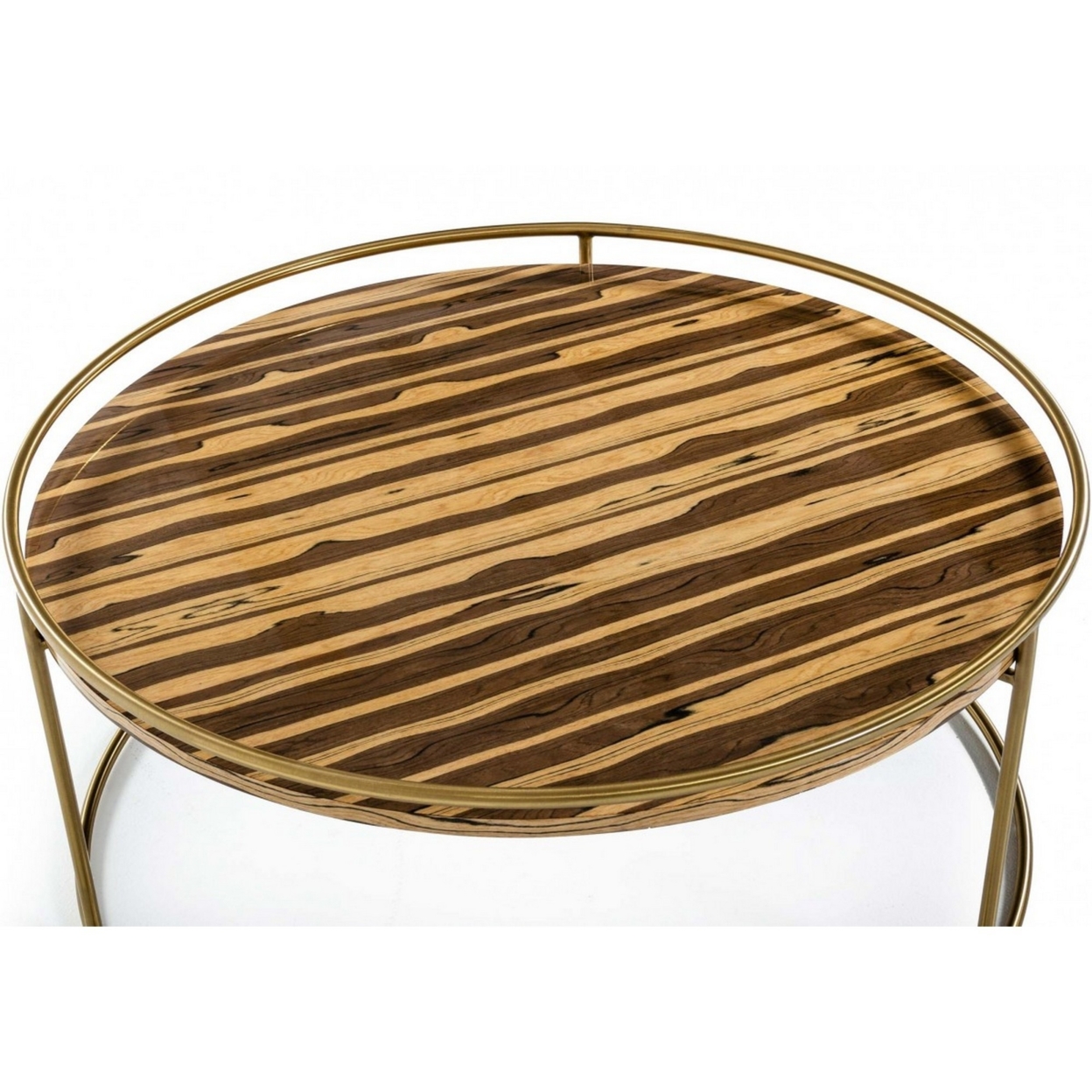 Round Faux Marble Top Coffee Table With Steel Frame, Brown And Gold- Saltoro Sherpi