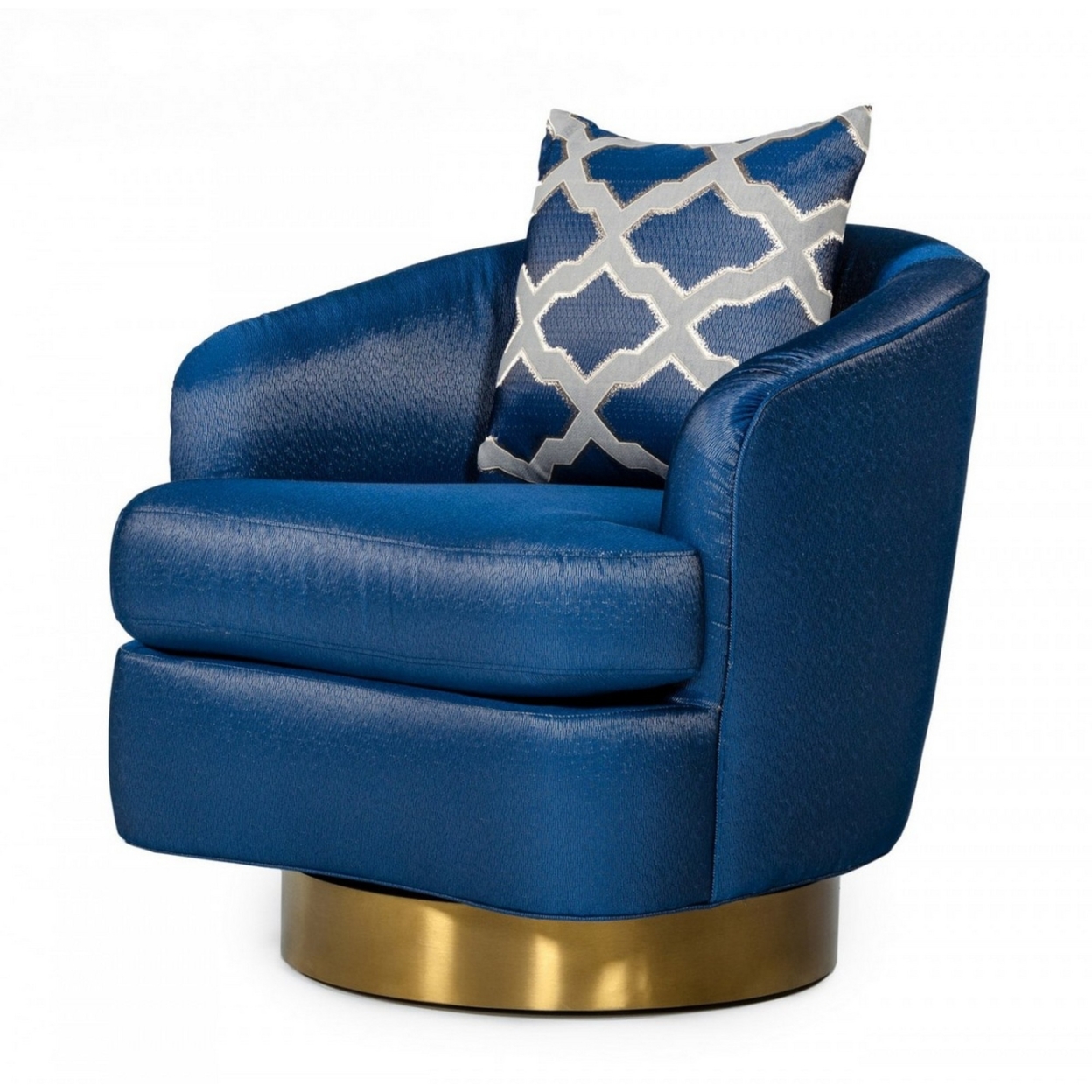 Curved Fabric Accent Chair With Sloping Arms And 1 Pillow, Blue And Gold- Saltoro Sherpi