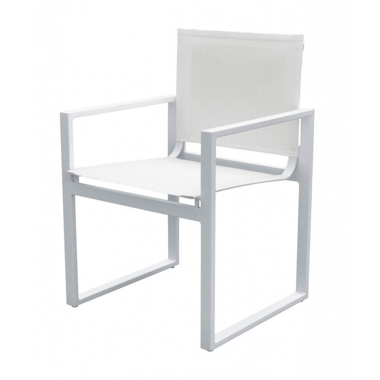 Metal Outdoor Dining Chair With Open Arms And Sled Base, Set Of 2, White- Saltoro Sherpi