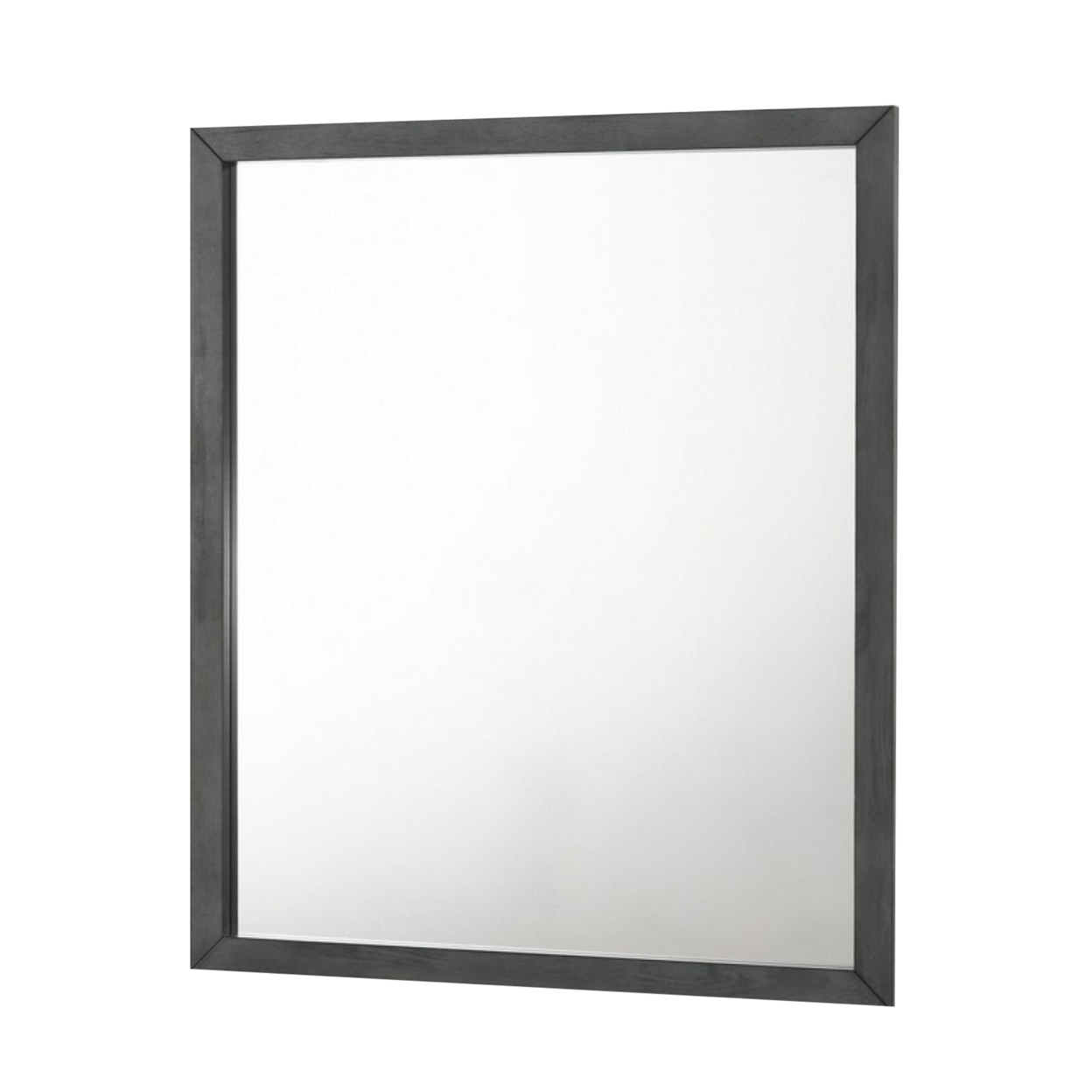 Wall Mirror With Rectangle Frame And Natural Wood Grain Details, Gray- Saltoro Sherpi