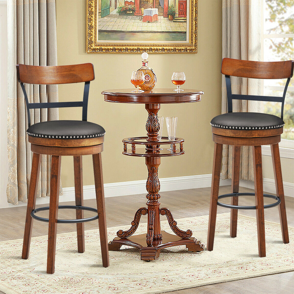 Set Of 2 BarStool 30.5'' Swivel Pub Height Dining Chair With Rubber Wood Legs