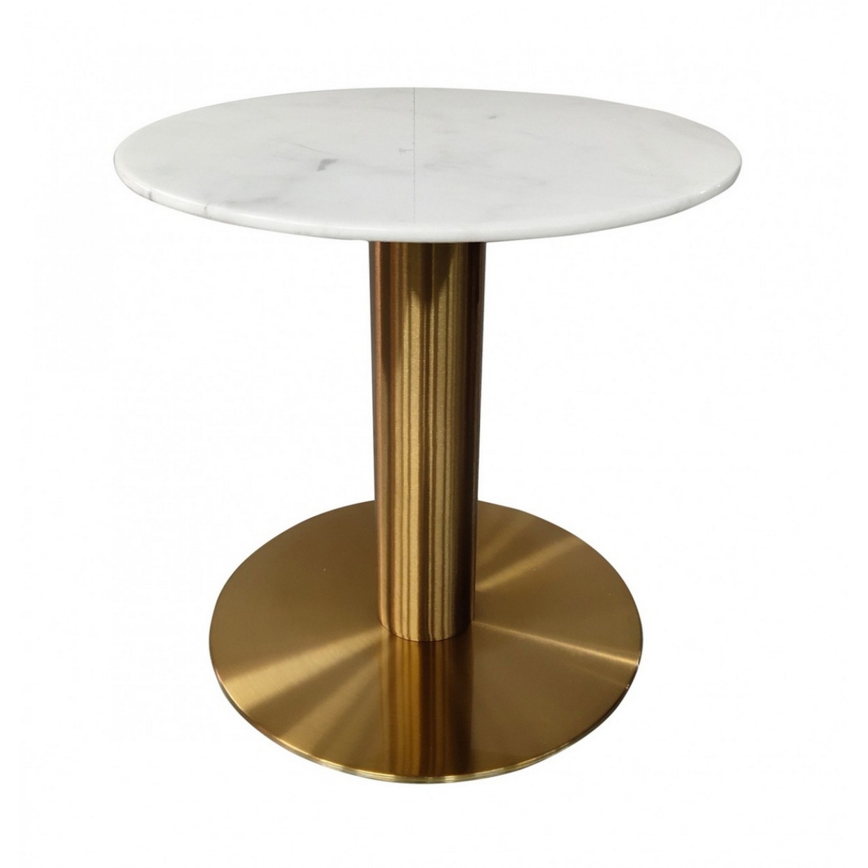 20 Inch Marble Top End Table With Pedestal Base, White And Gold- Saltoro Sherpi