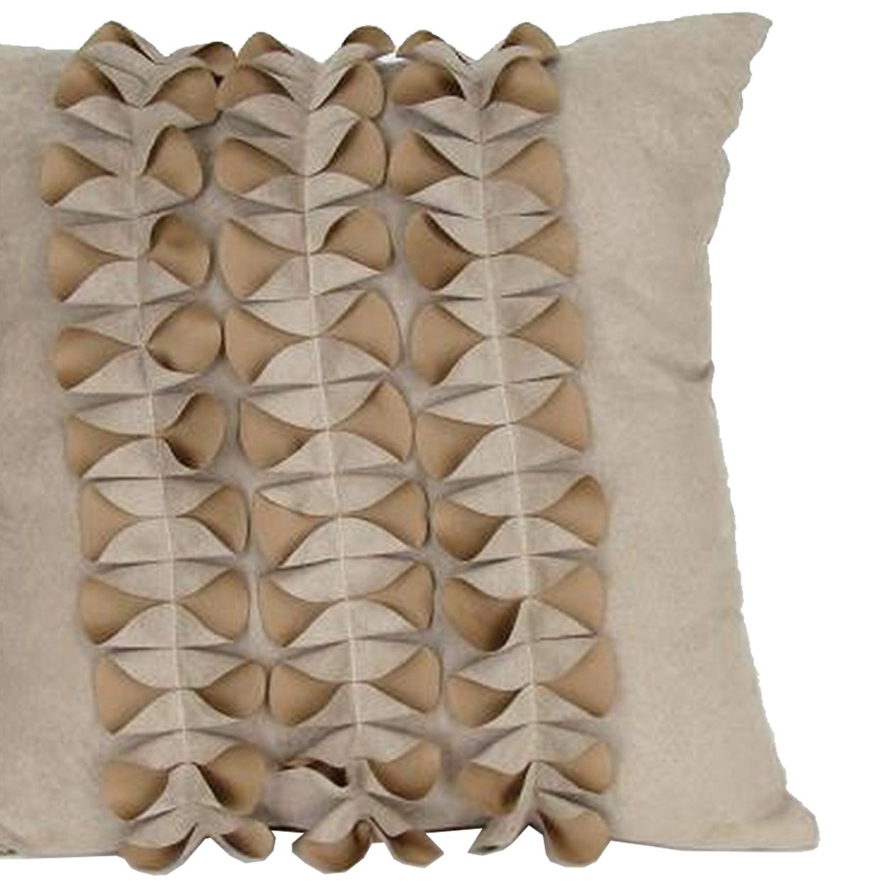 Fabric Accent Pillow With Pleated Bow Design, Beige- Saltoro Sherpi