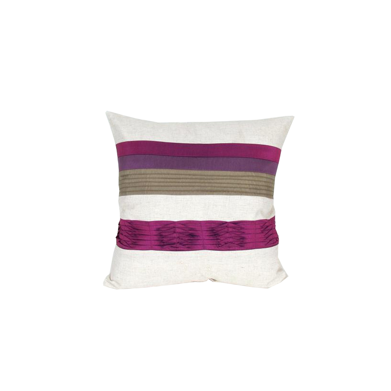 Fabric Accent Pillow With Piping Work,White And Purple- Saltoro Sherpi