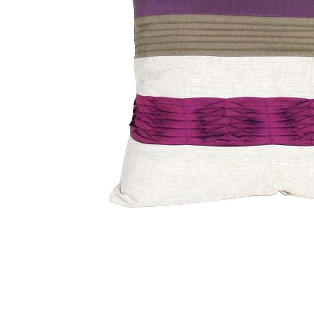 Fabric Accent Pillow With Piping Work,White And Purple- Saltoro Sherpi