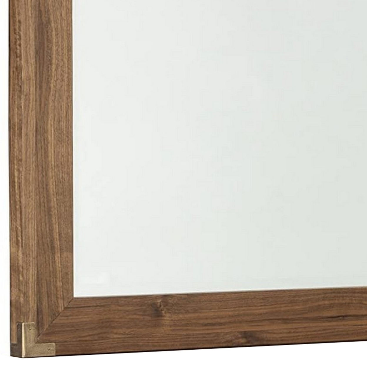 Rectangular Wooden Frame Mirror With Corner Brackets, Brown- Saltoro Sherpi