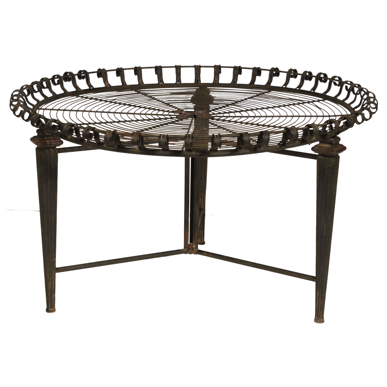 31.5 Inches Wire Top Round Metal Frame Table, Brown- Saltoro Sherpi
