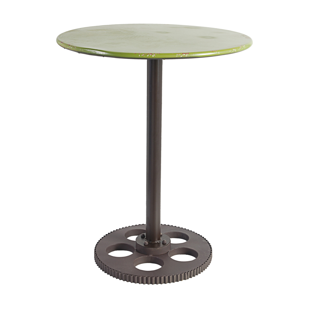 Round Metal Table With Wheel Design Bottom, Multicolor- Saltoro Sherpi