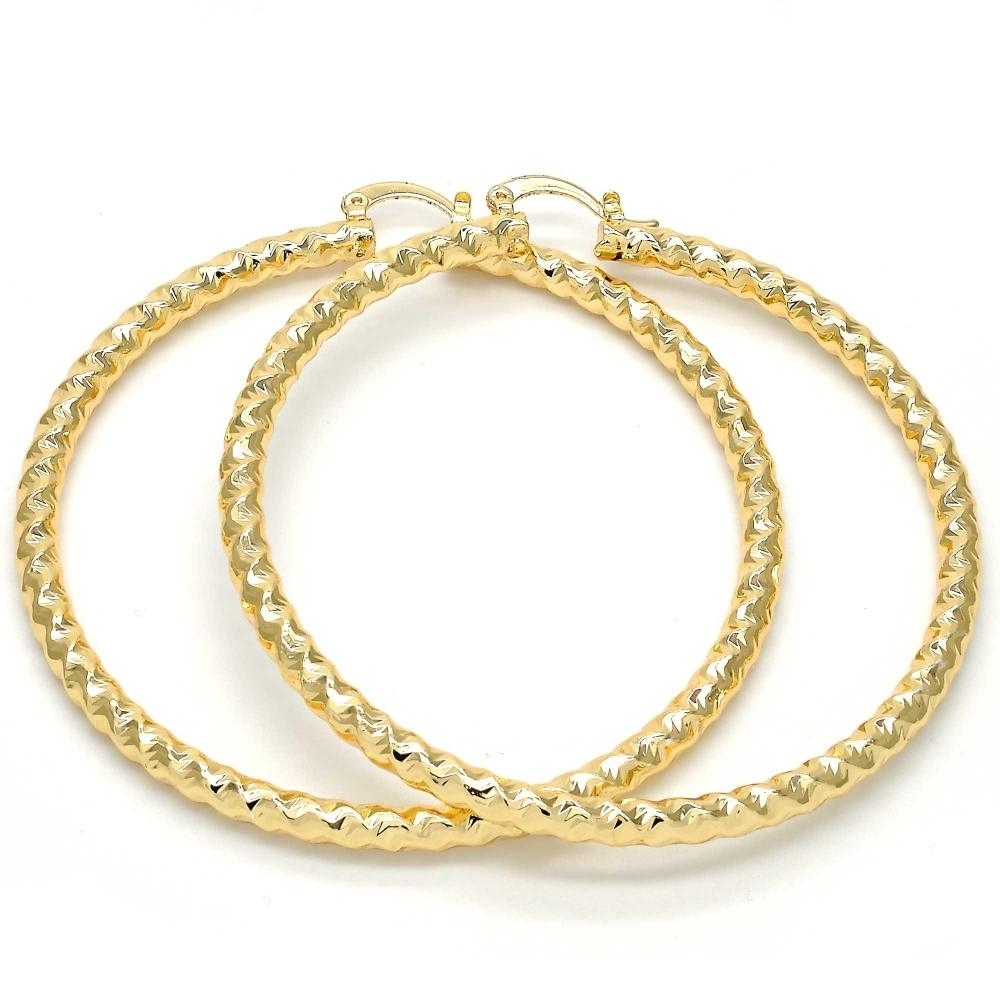 Textured Yellow Gold Hoop Earrings 70mm 8k Gold Filled High Polish Finsh